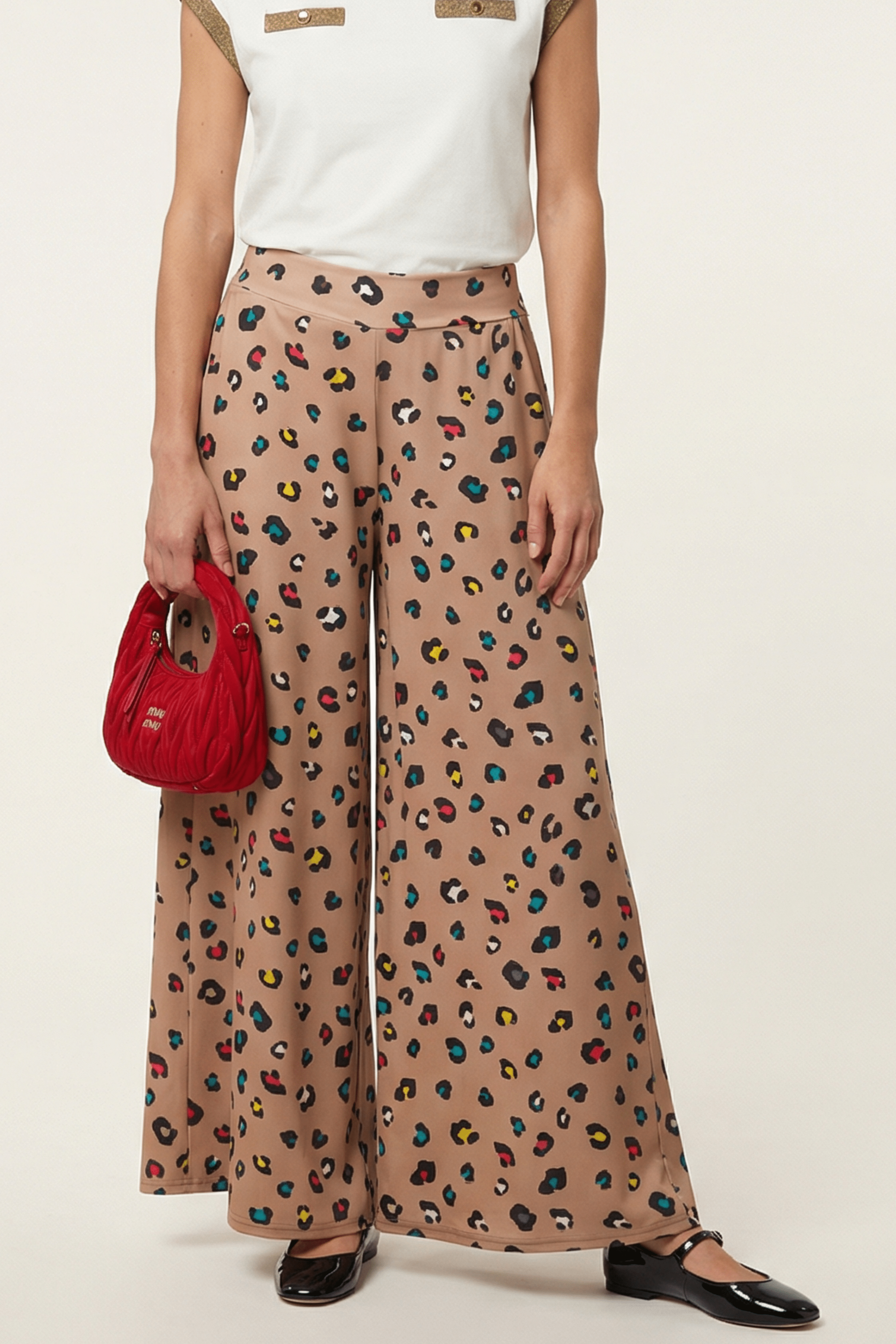 Pantalon estampado animal print beige de pierna ancha Lolitas&L - lolitasyl.com