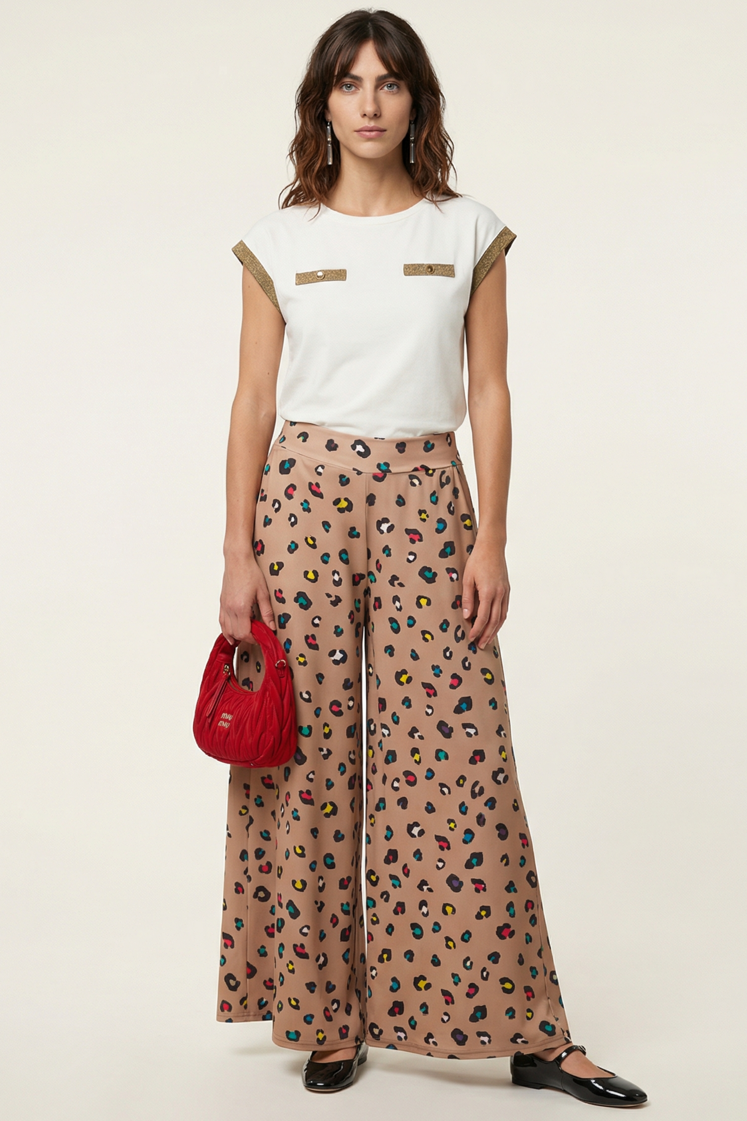 Pantalon estampado animal print beige de pierna ancha Lolitas&L