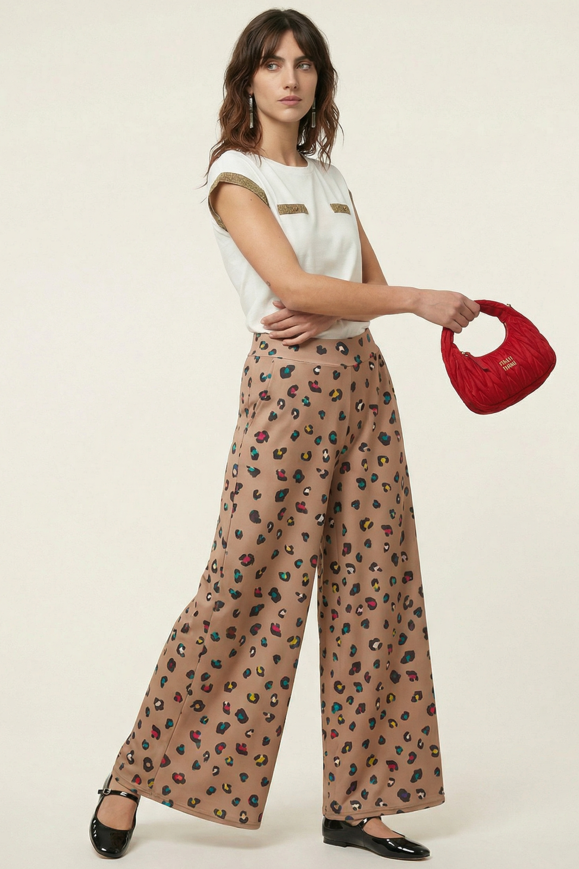 Pantalon estampado animal print beige de pierna ancha Lolitas&L