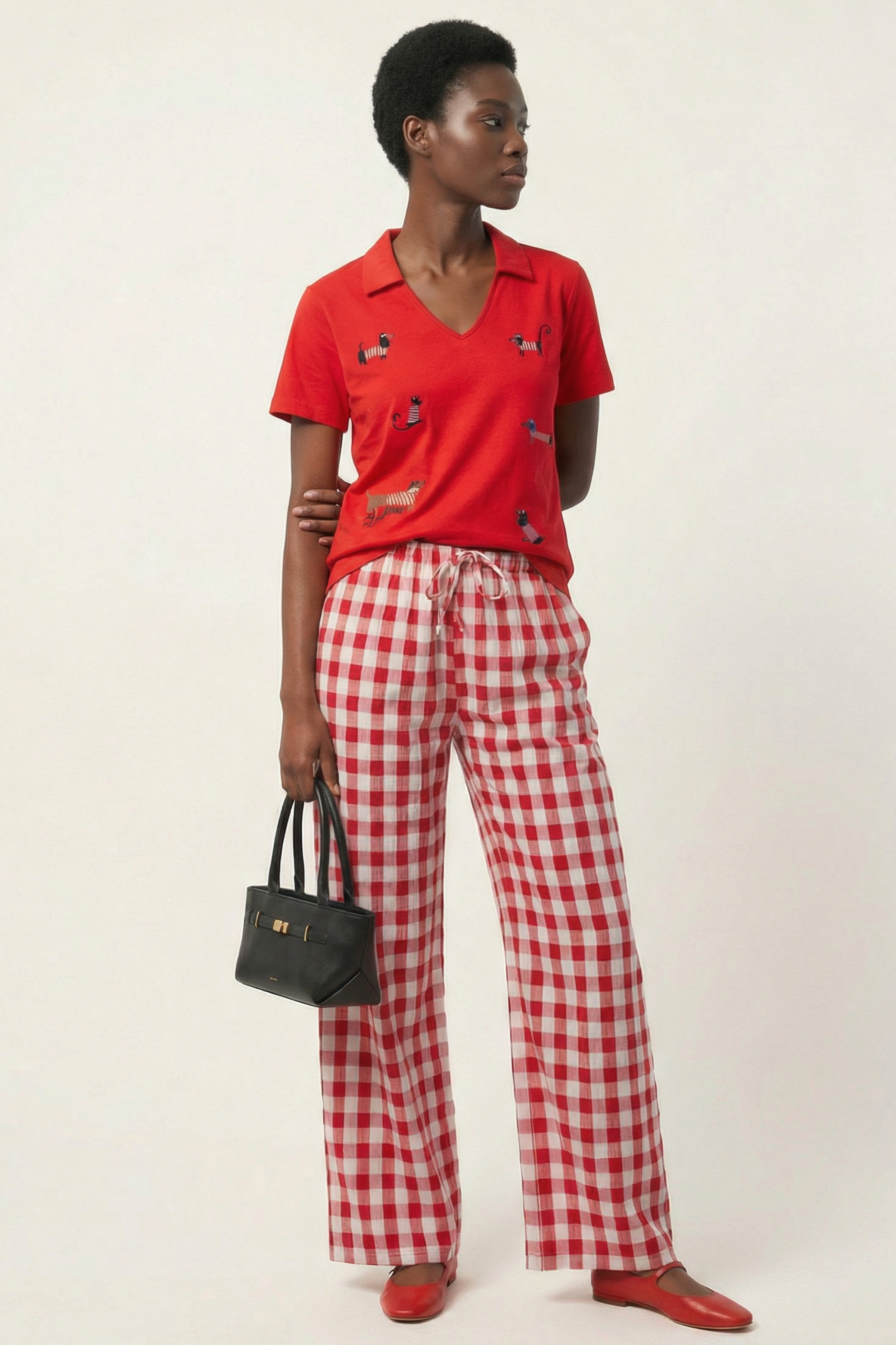 Pantalon estampado cuadros rojo con cinta Lolitas&L
