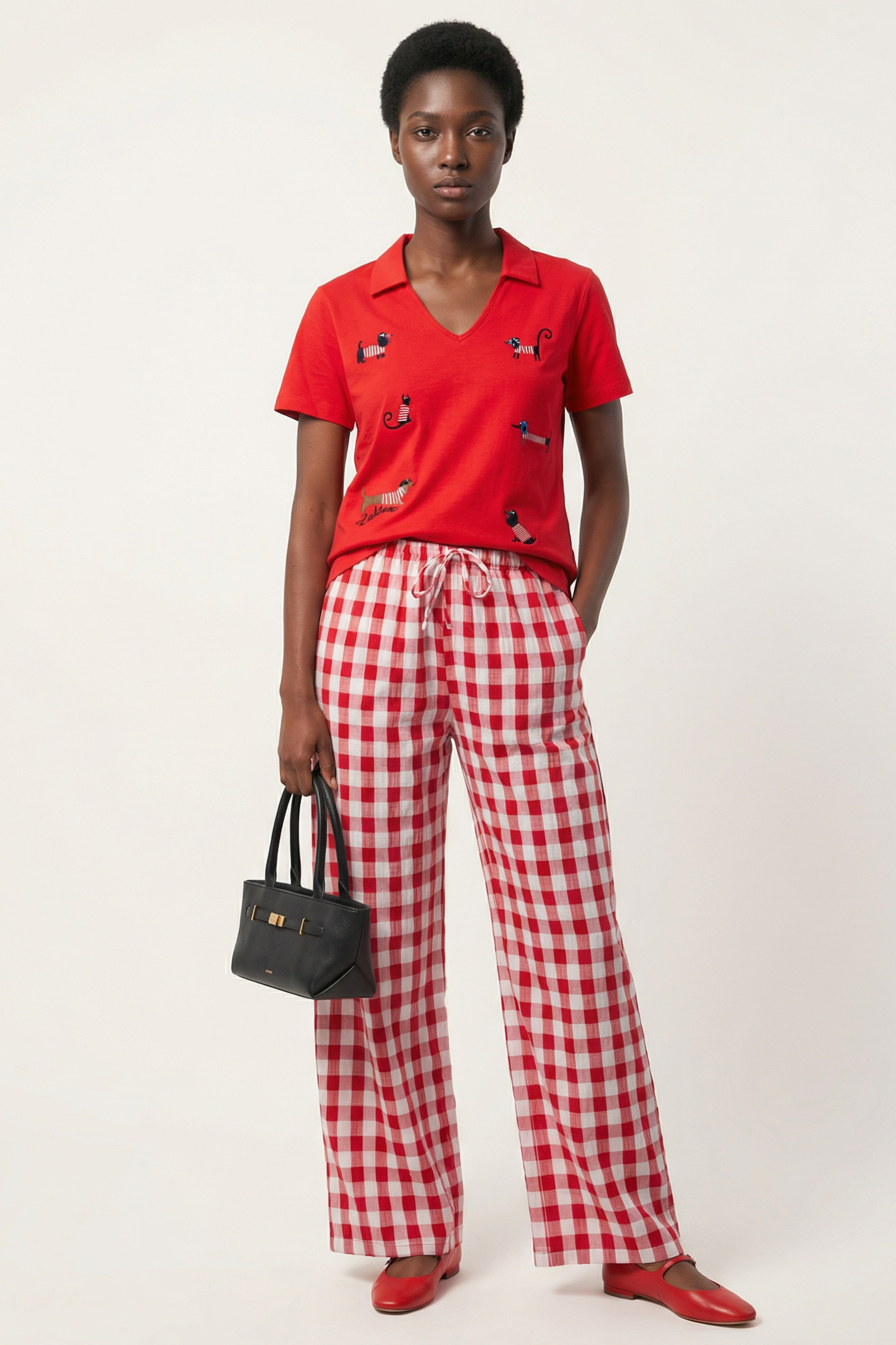 Pantalon estampado cuadros rojo con cinta Lolitas&L