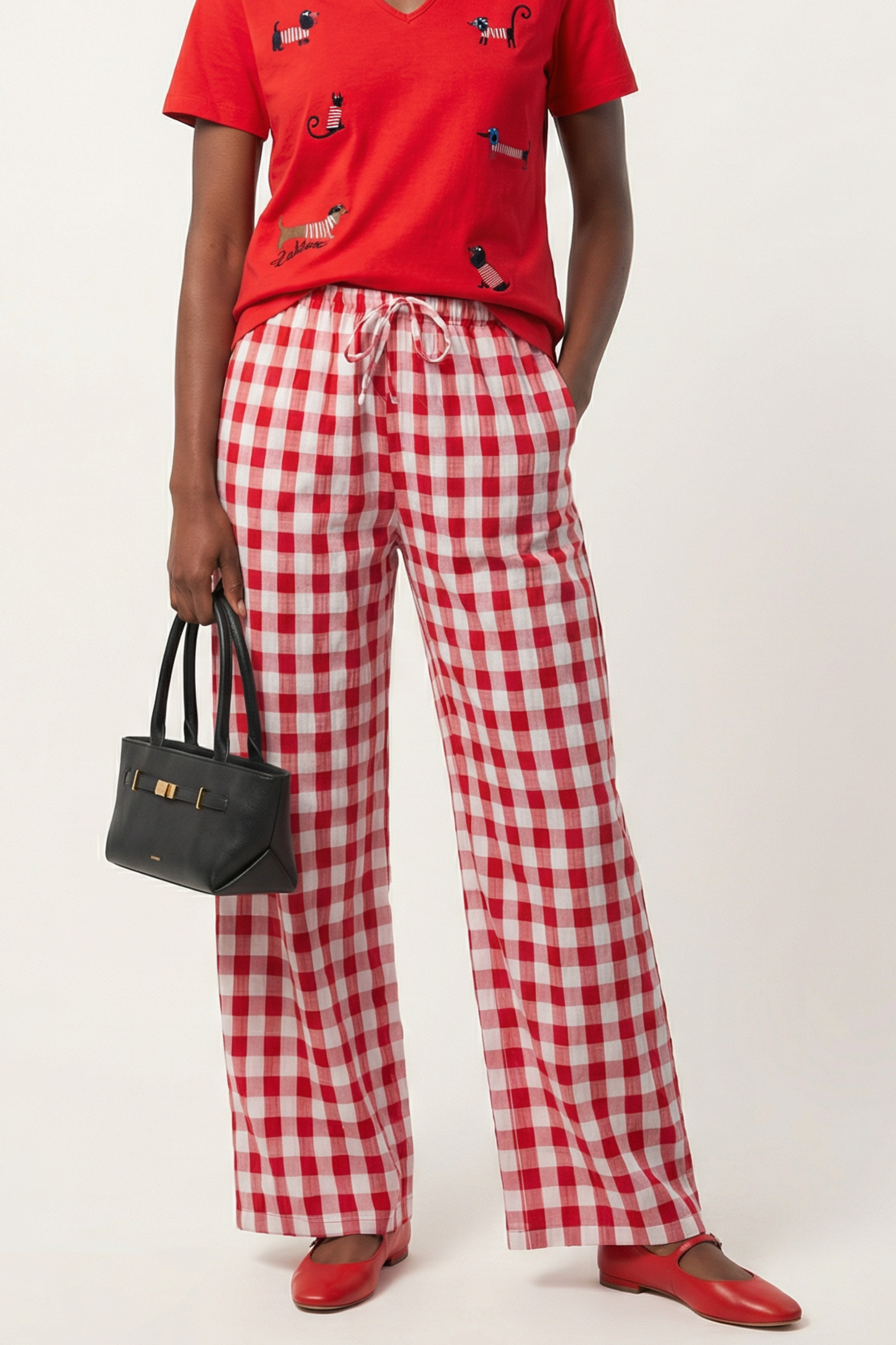 Pantalon estampado cuadros rojo con cinta Lolitas&L