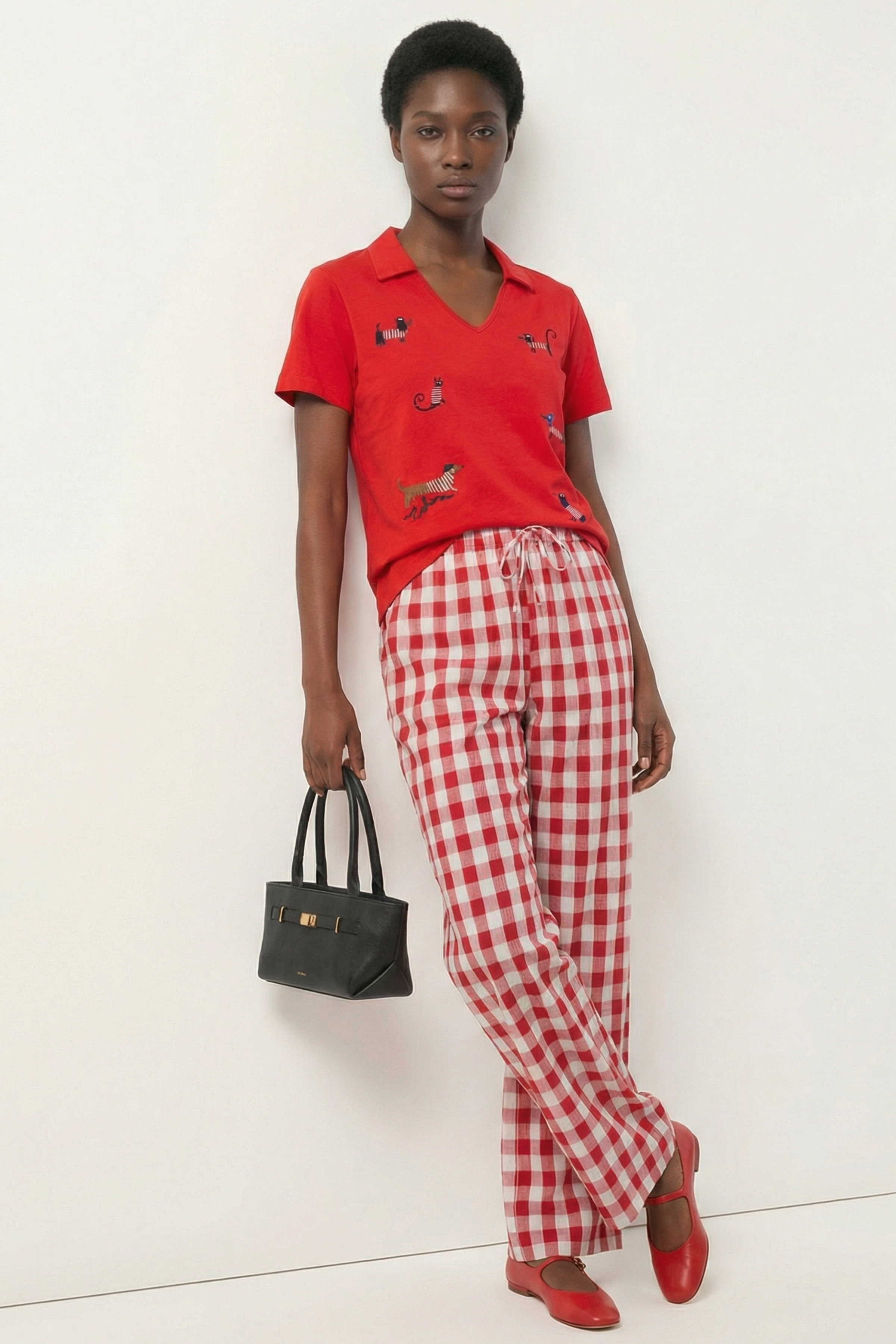 Pantalon estampado cuadros rojo con cinta Lolitas&L