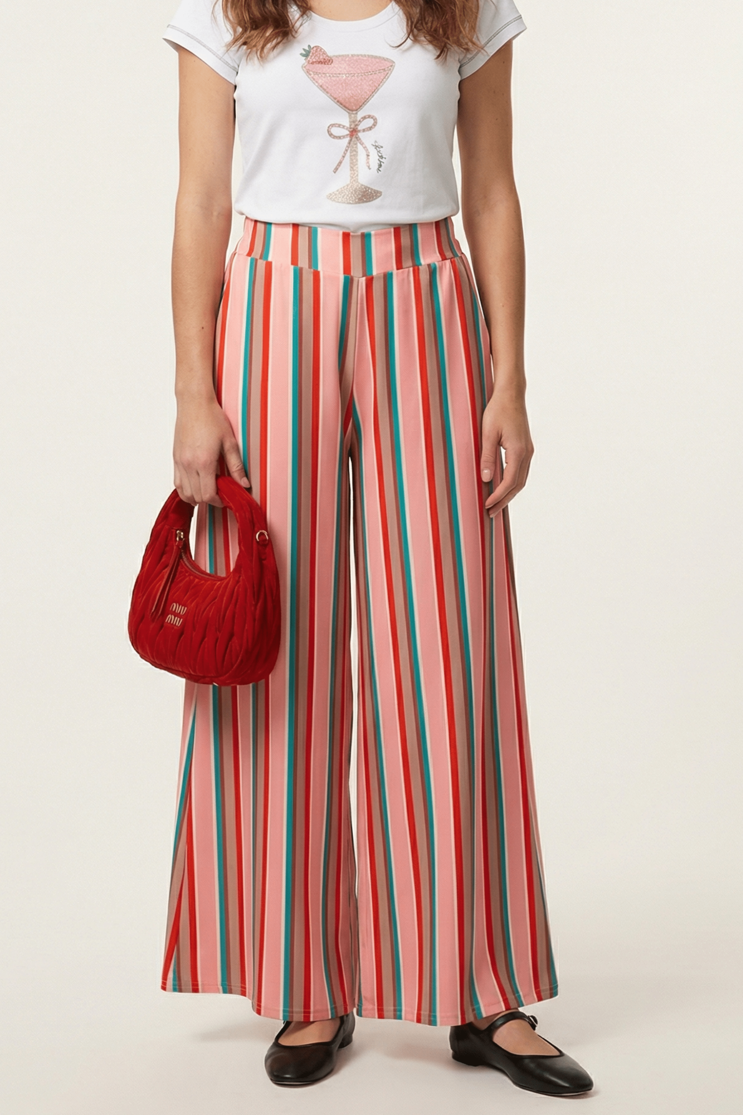 Pantalon estampado rayas tono rosa de pierna ancha Lolitas&L - lolitasyl.com