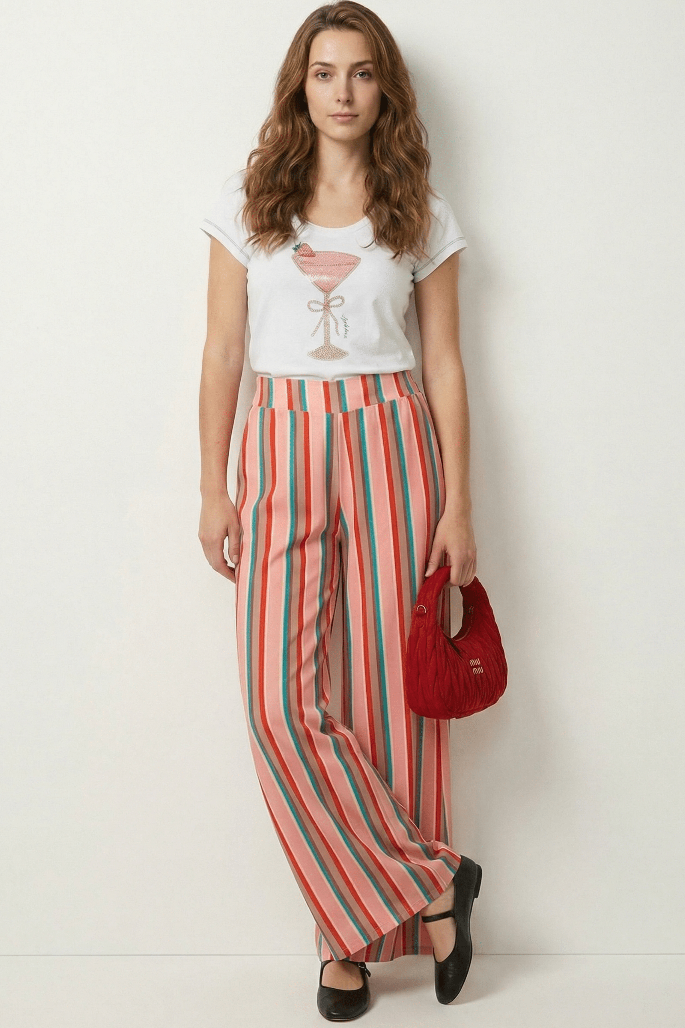 Pantalon estampado rayas tono rosa de pierna ancha Lolitas&L - lolitasyl.com