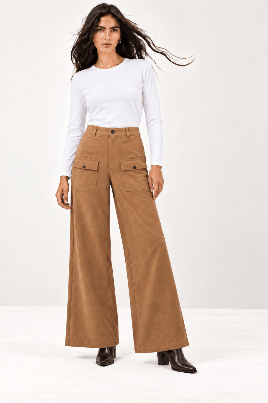 Pantalón Fluido Caramelo en Símil Suede con Bolsillos Cosidos – Lolitas&L - lolitasyl.com