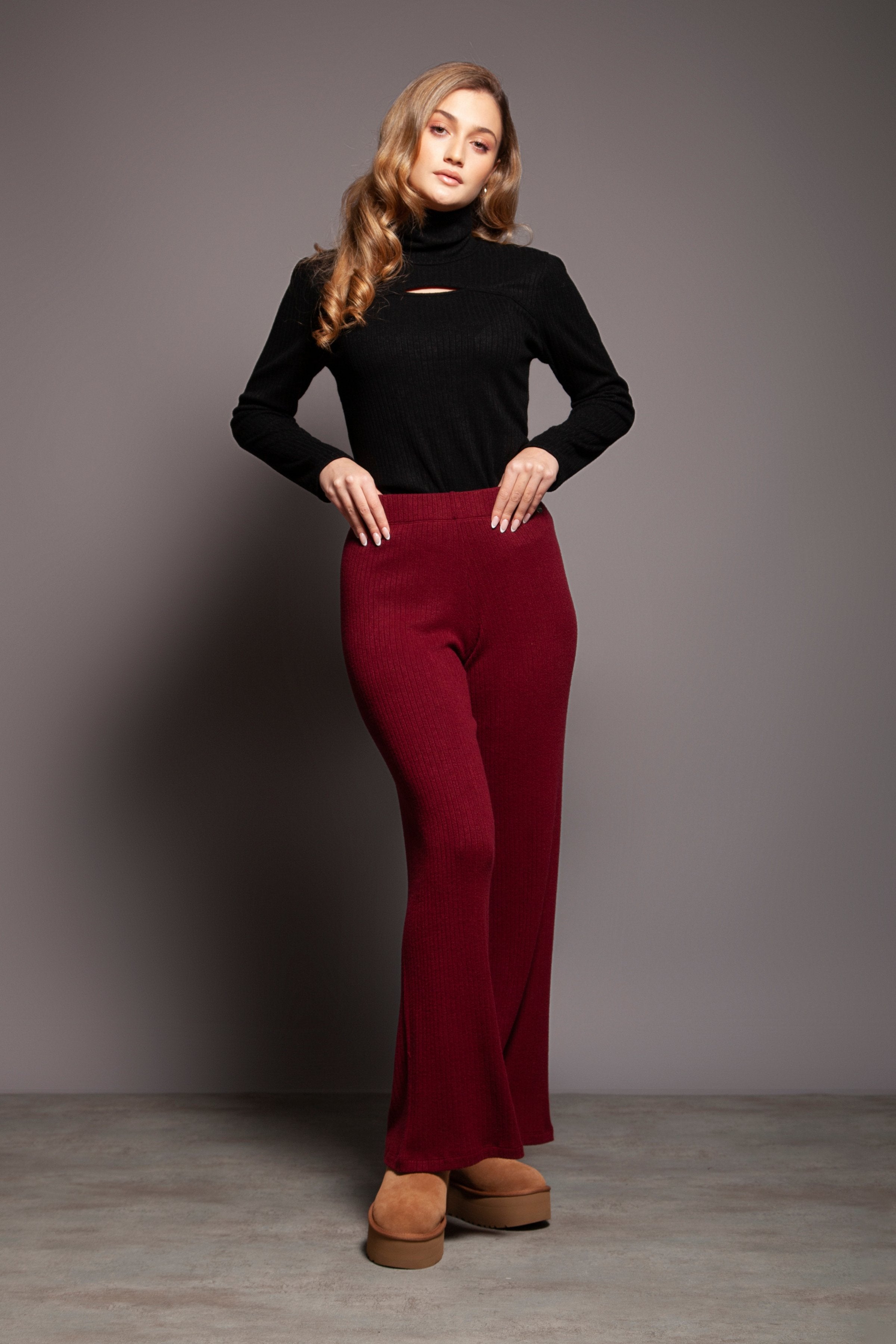 Pantalon granate de punto jaquard rayas Lolitas&L - lolitasyl.com