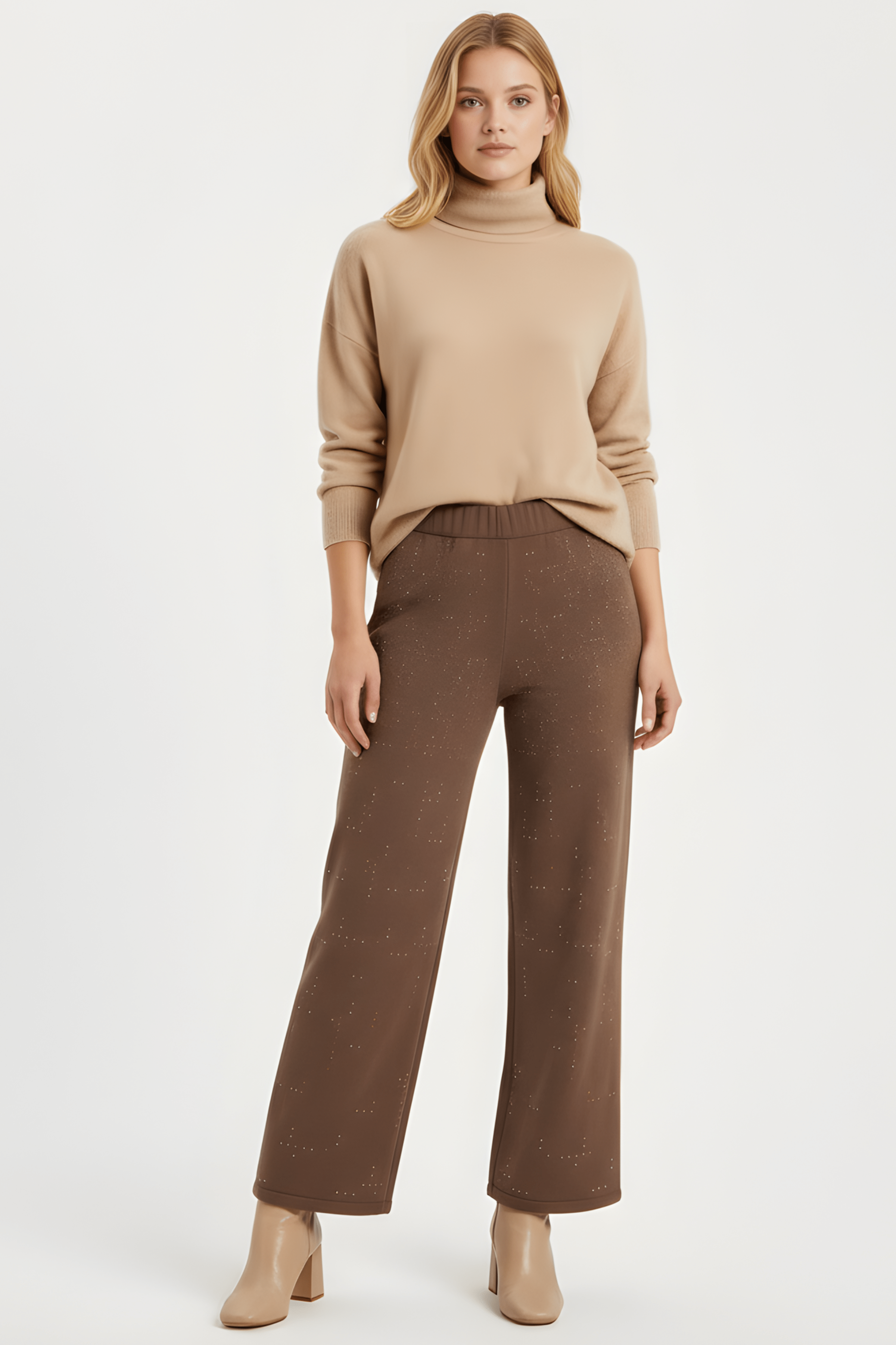 Pantalon marron ancho con strass Lolitas&L - lolitasyl.com