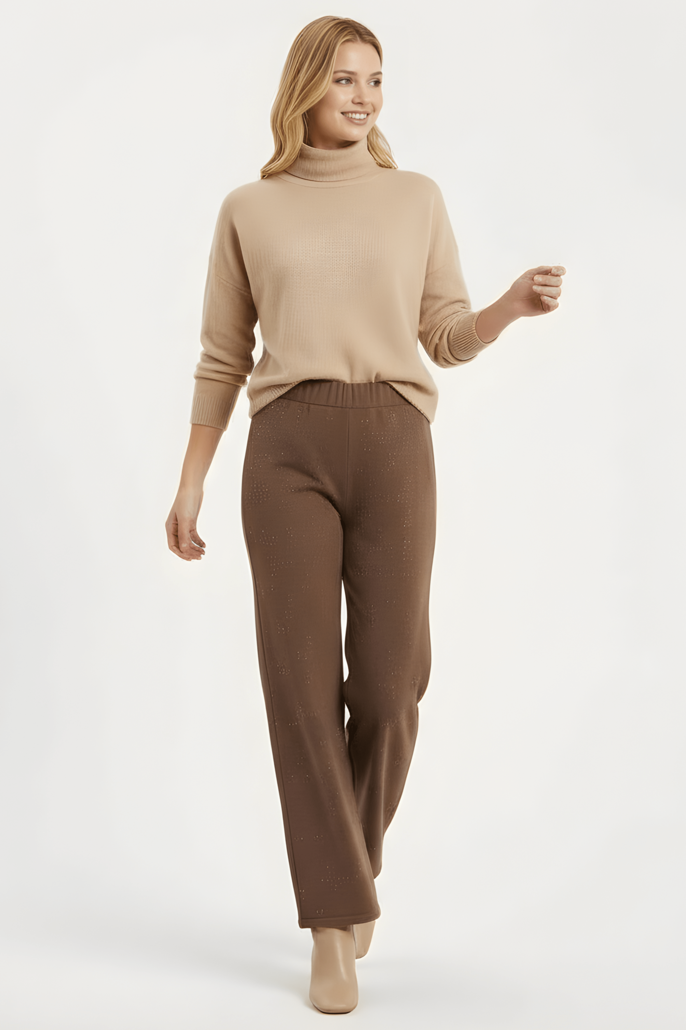 Pantalon marron ancho con strass Lolitas&L - lolitasyl.com