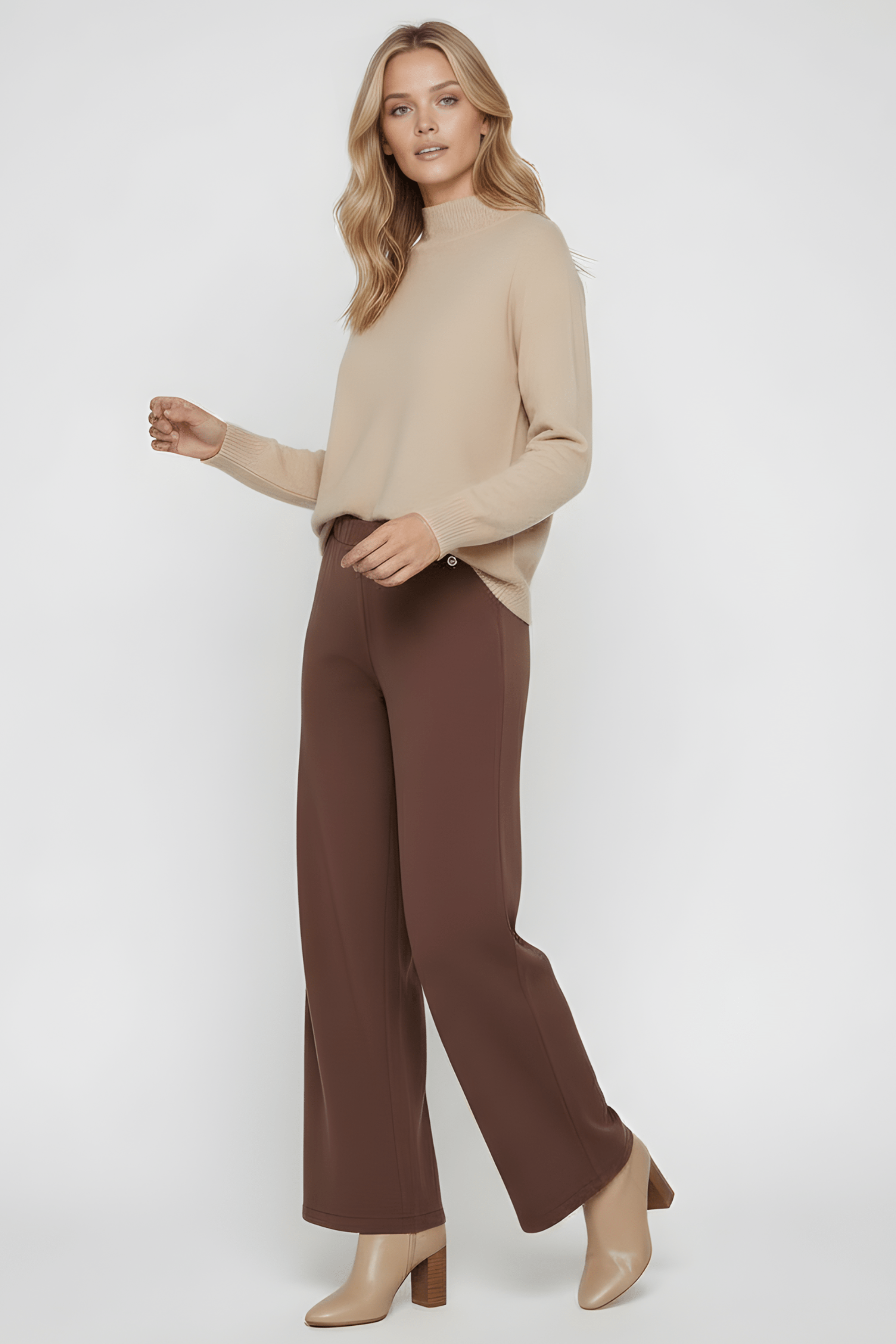 Pantalon marron ancho goma en la cintura Lolitas&L - lolitasyl.com