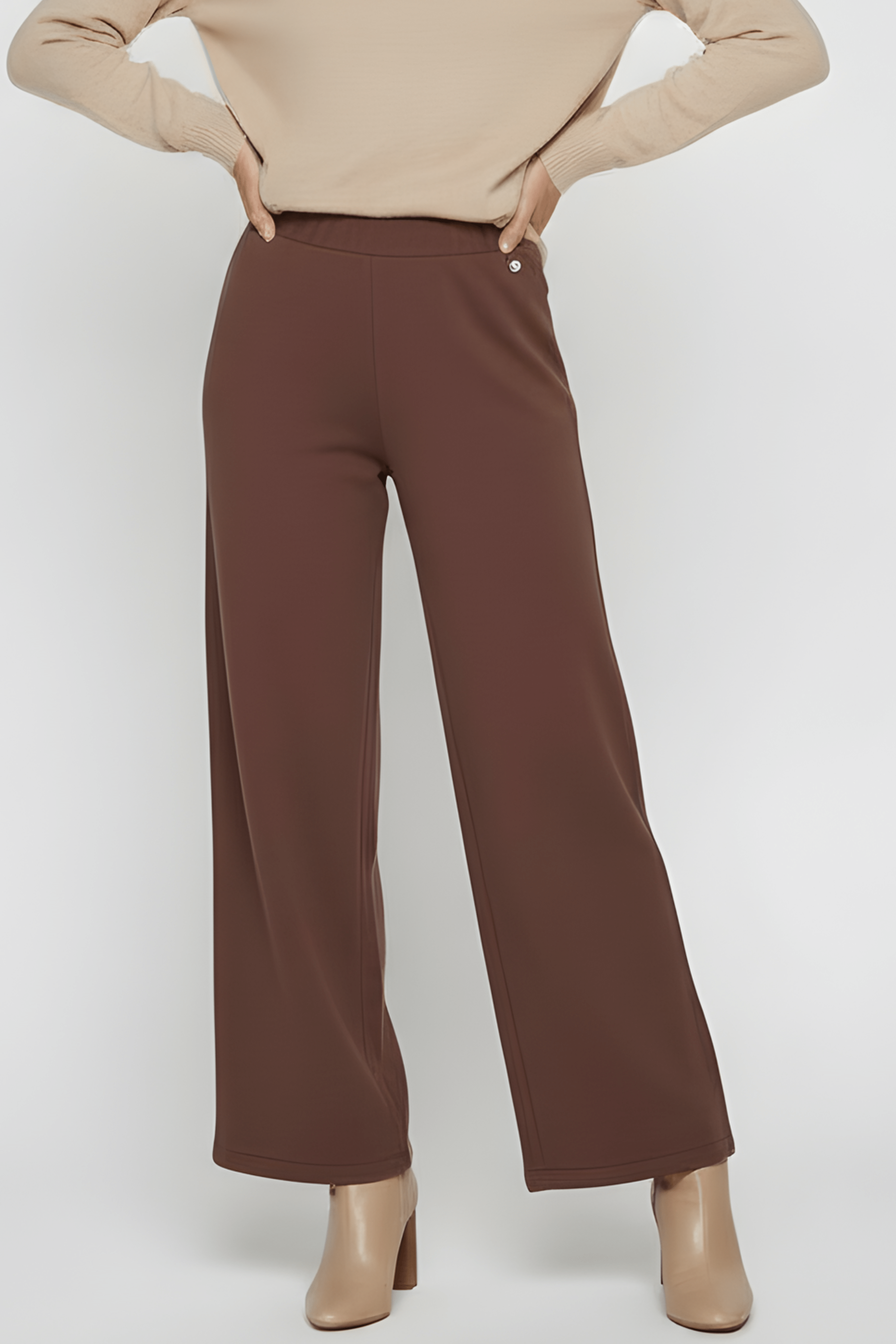 Pantalon marron ancho goma en la cintura Lolitas&L - lolitasyl.com