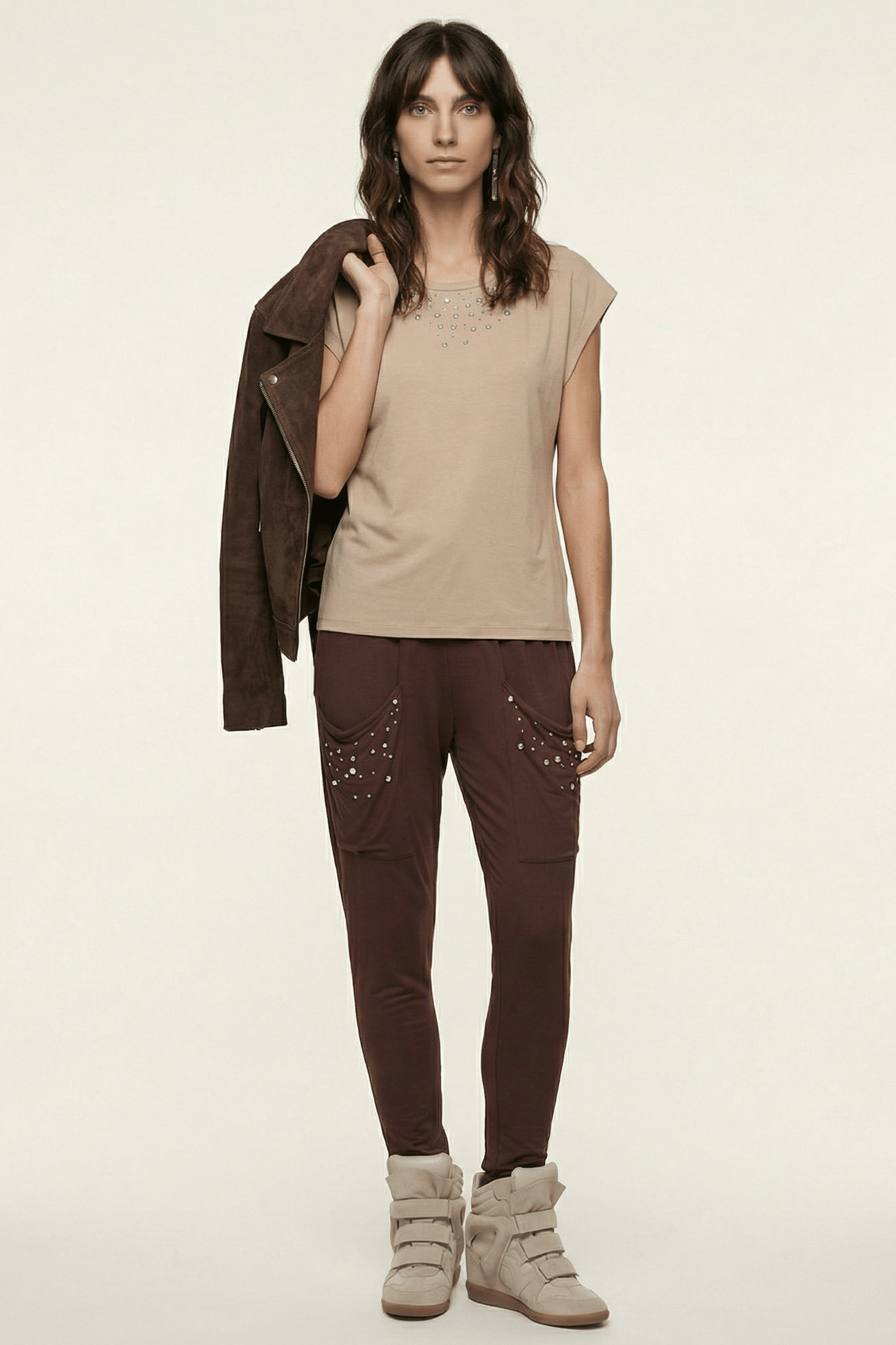 Pantalon marron baggy con strass y bolsillos Lolitas&L - lolitasyl.com
