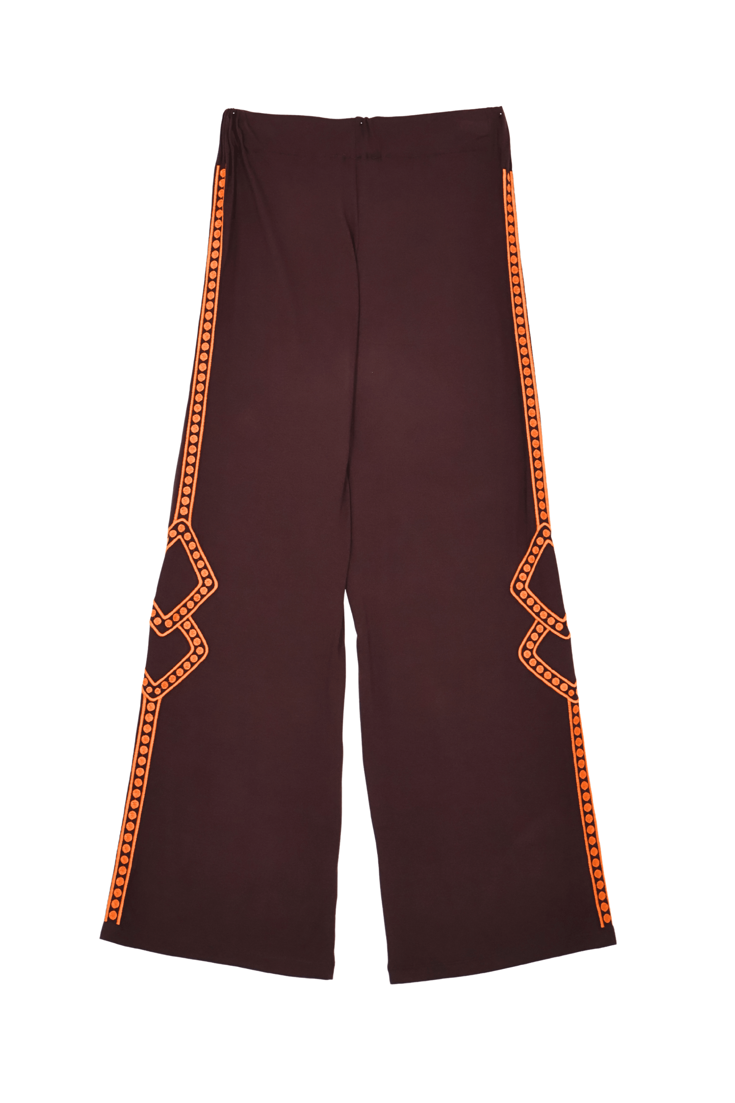 Pantalon marron goma con cenefa naranja bordada Lolitas&L - lolitasyl.com