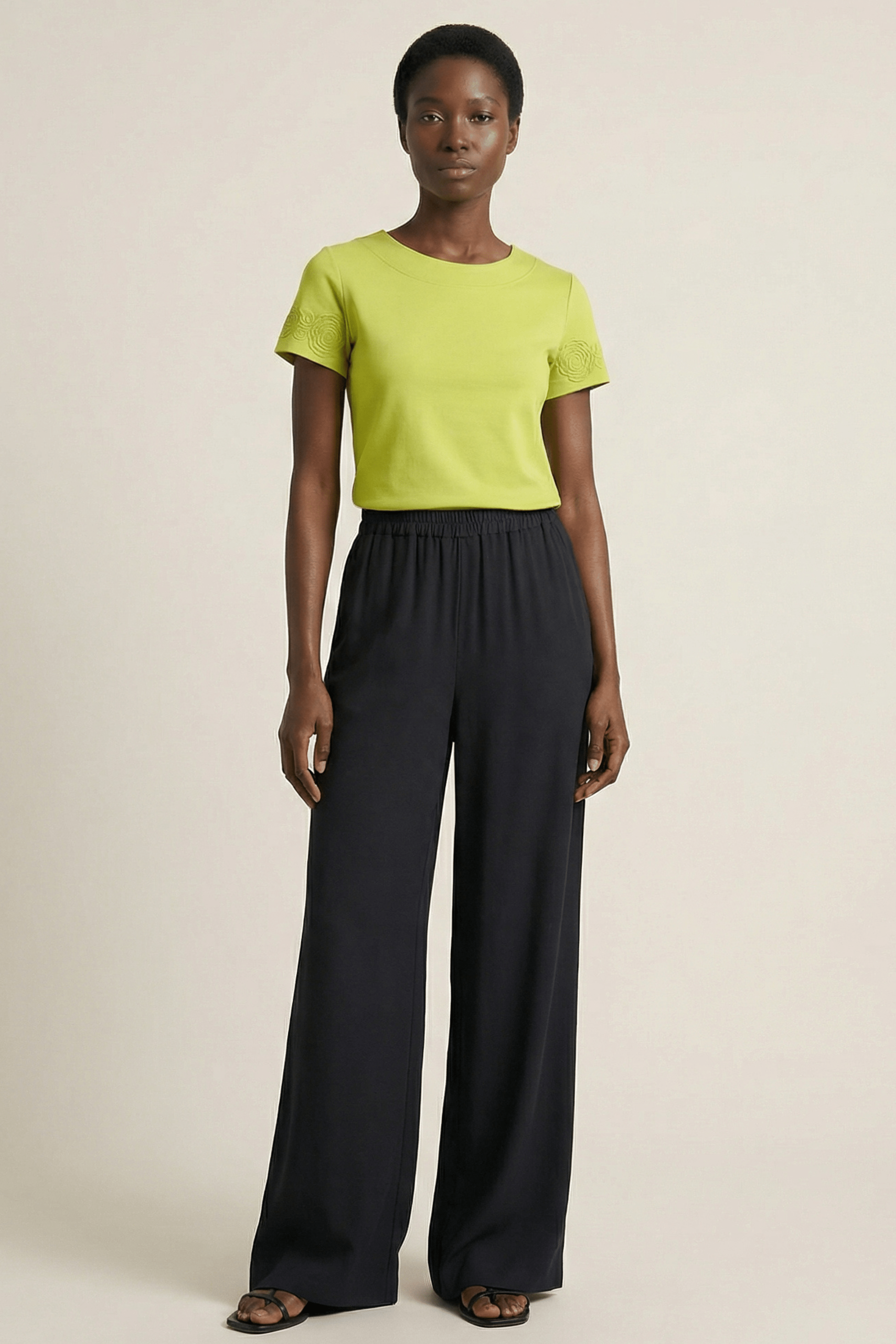 Pantalon negro ancho con goma en la cintura Lolitas&L - lolitasyl.com