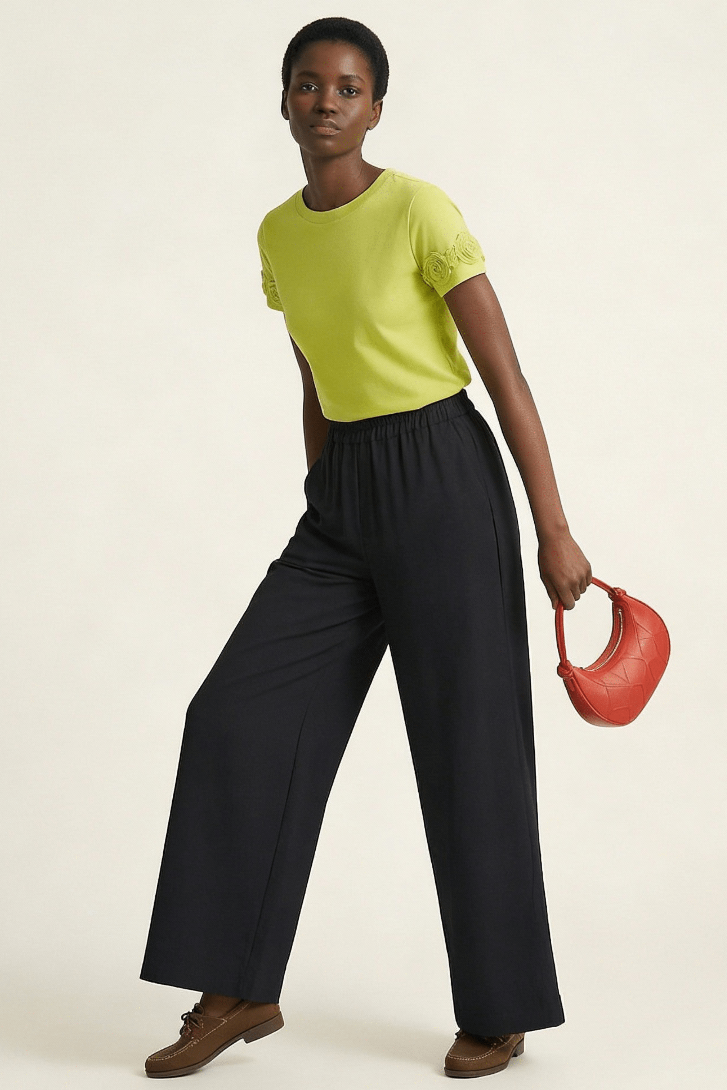 Pantalon negro ancho con goma en la cintura Lolitas&L - lolitasyl.com