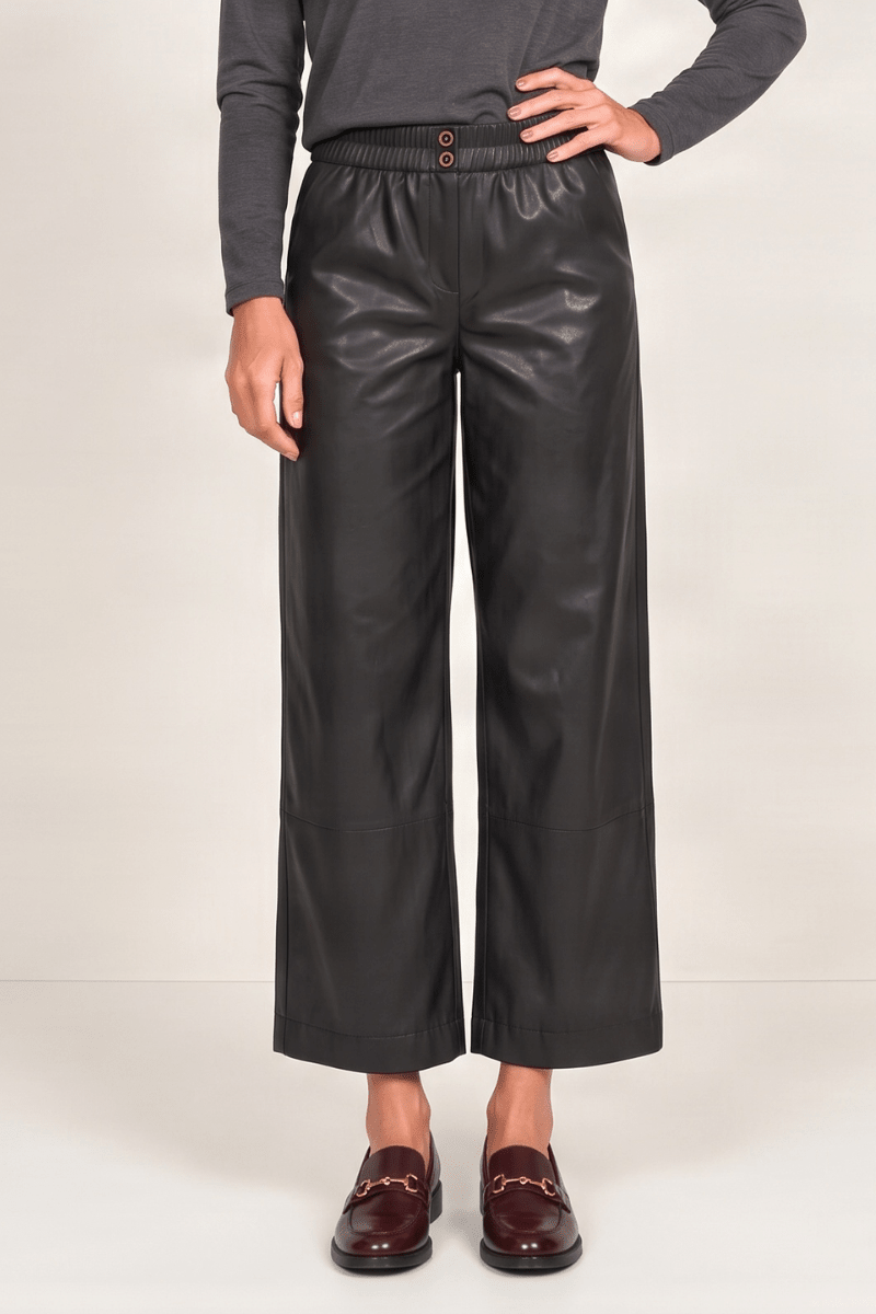 Pantalon negro de polipiel ancho con corte Lolitas&L - lolitasyl.com