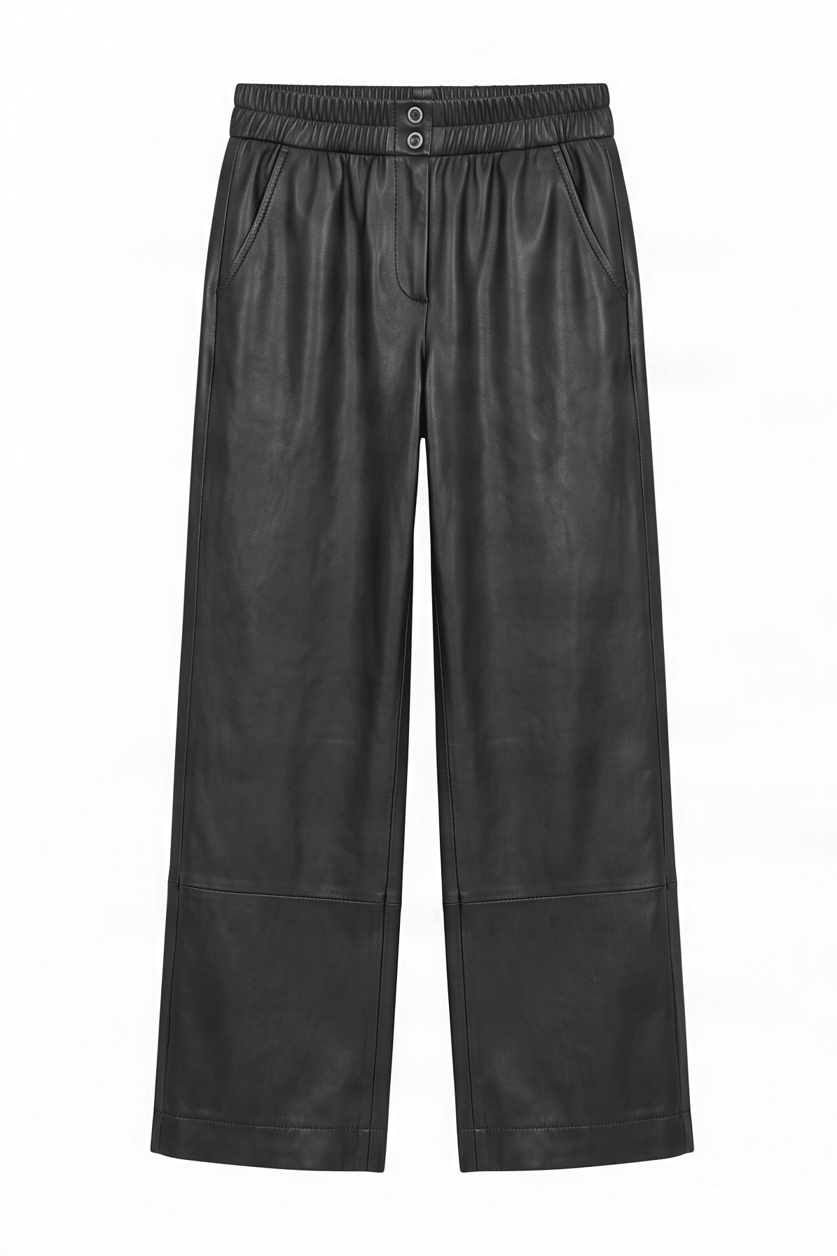 Pantalon negro de polipiel ancho con corte Lolitas&L - lolitasyl.com