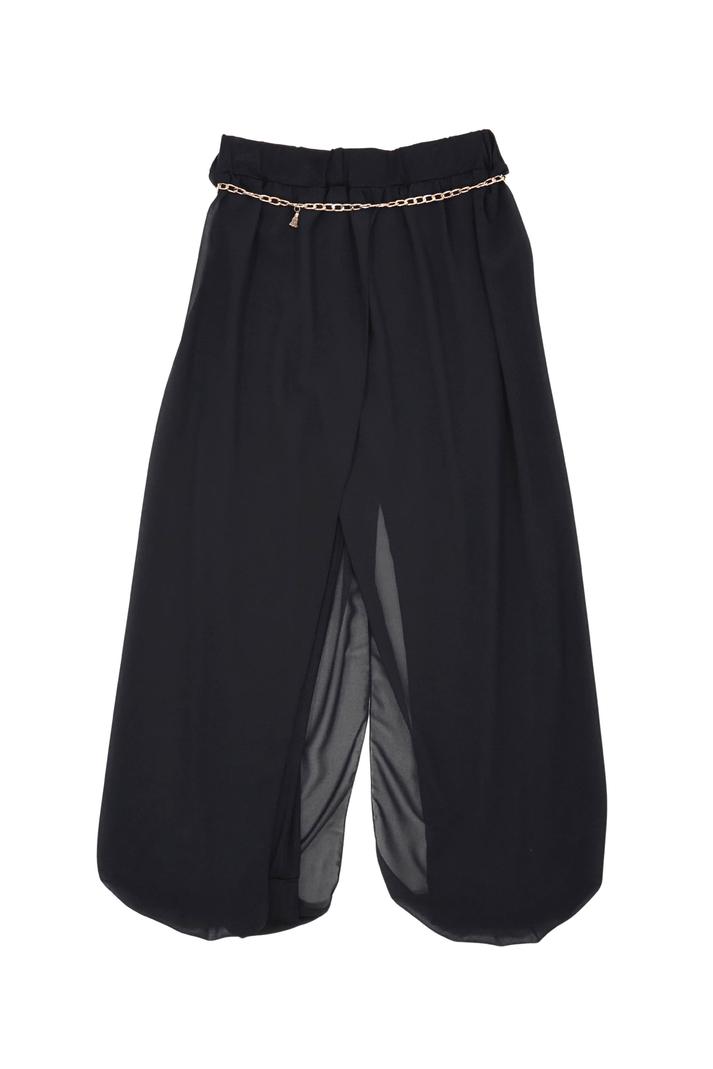 Pantalon negro palazzo con goma en la cintura y cadena Lolitas&L - lolitasyl.com