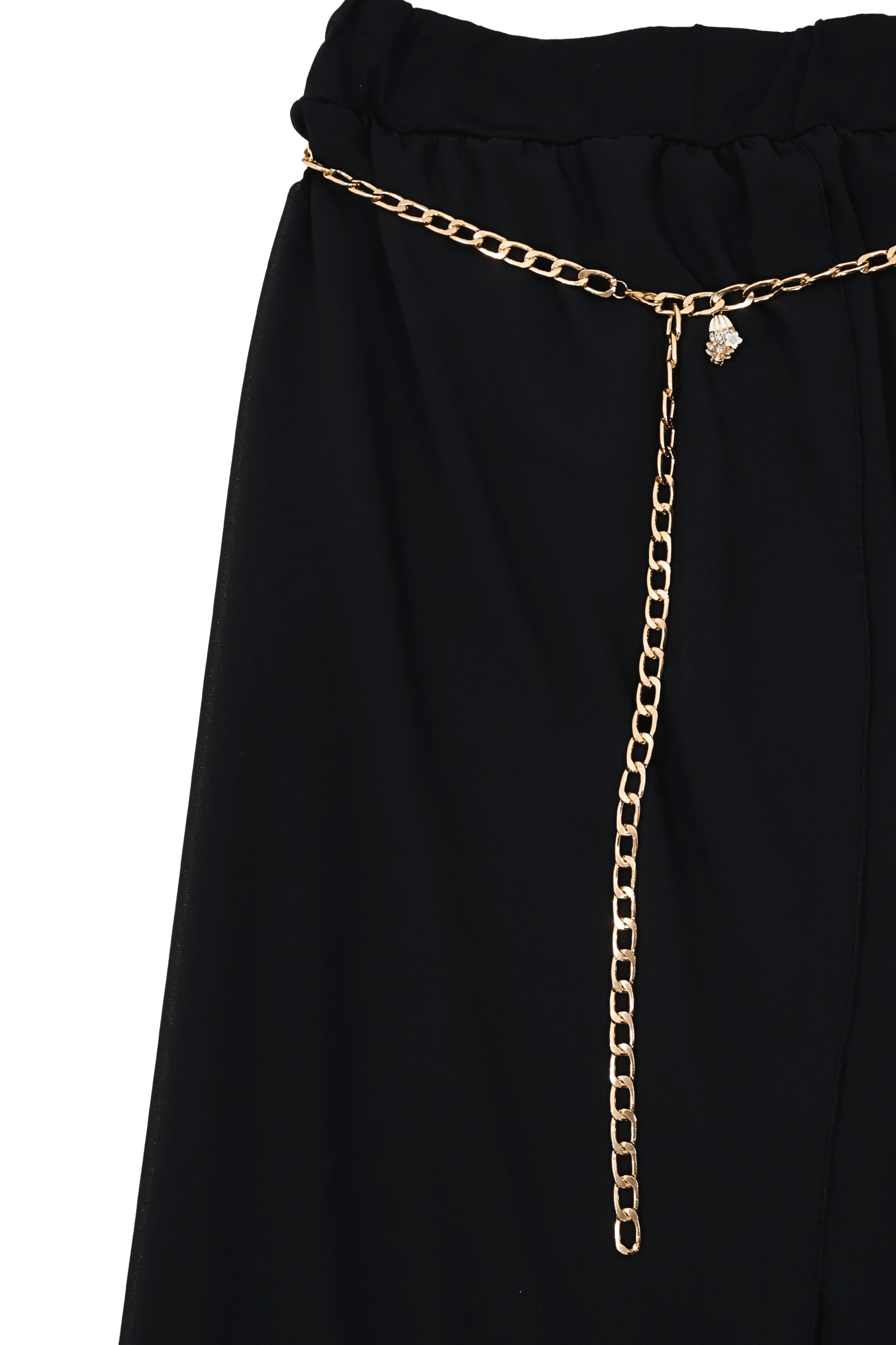 Pantalon negro palazzo con goma en la cintura y cadena Lolitas&L - lolitasyl.com
