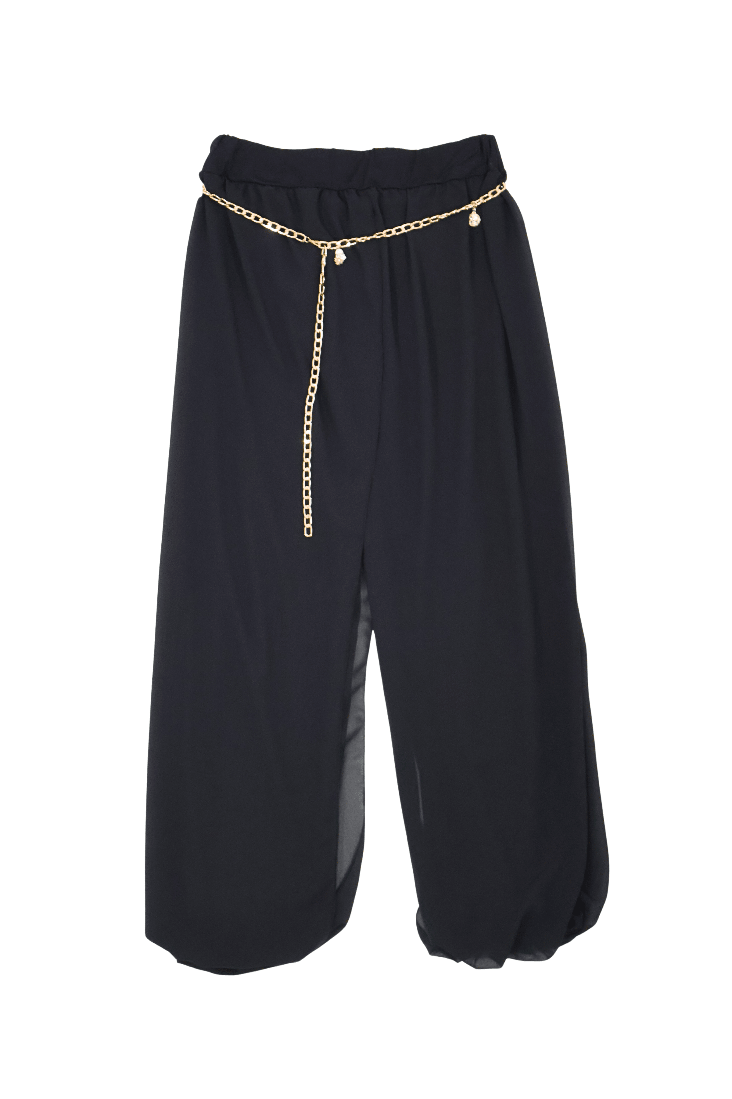 Pantalon negro palazzo con goma en la cintura y cadena Lolitas&L - lolitasyl.com