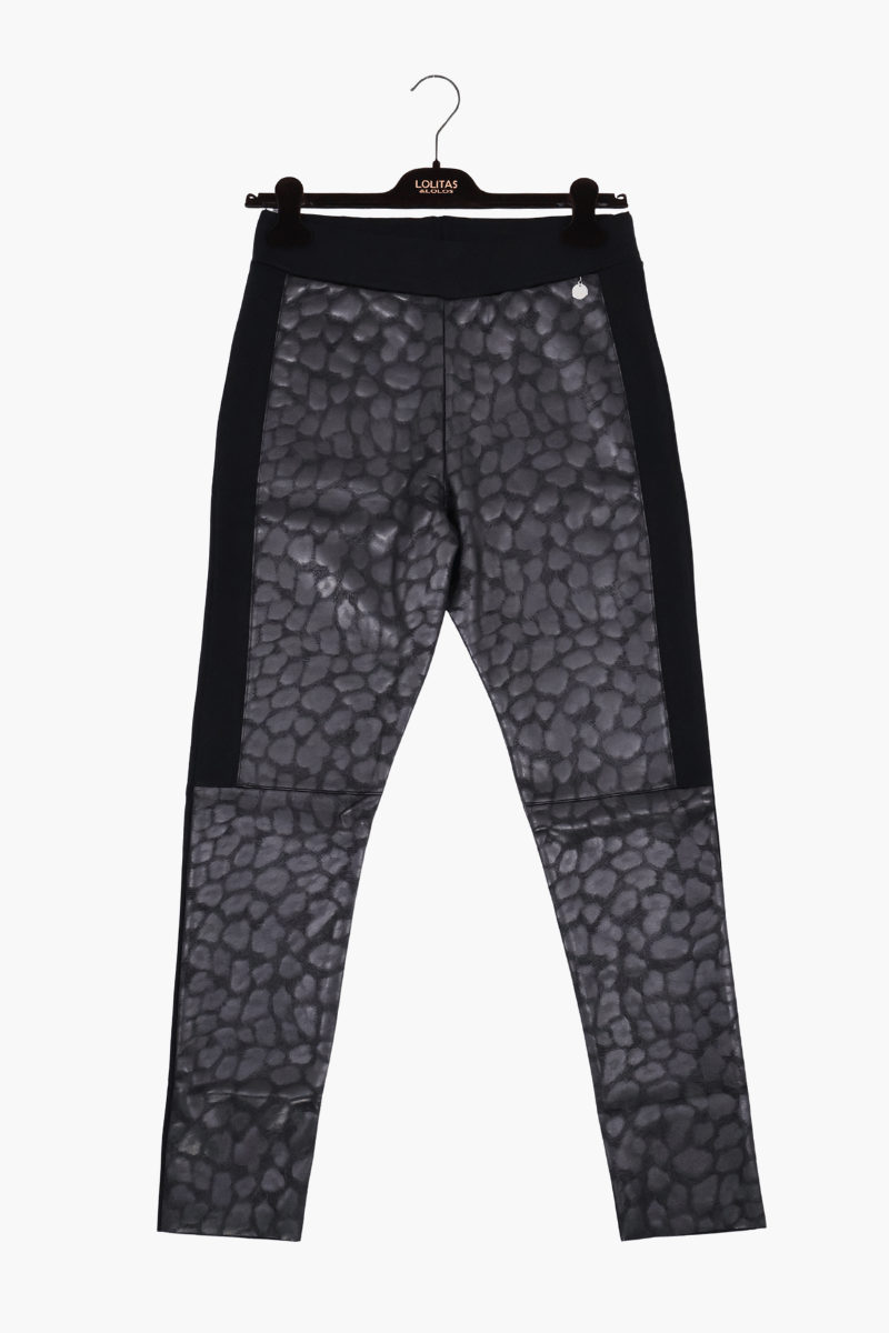 Pantalon negro Preloved polipiel animal print ajustado Lolitas&L - lolitasyl.com