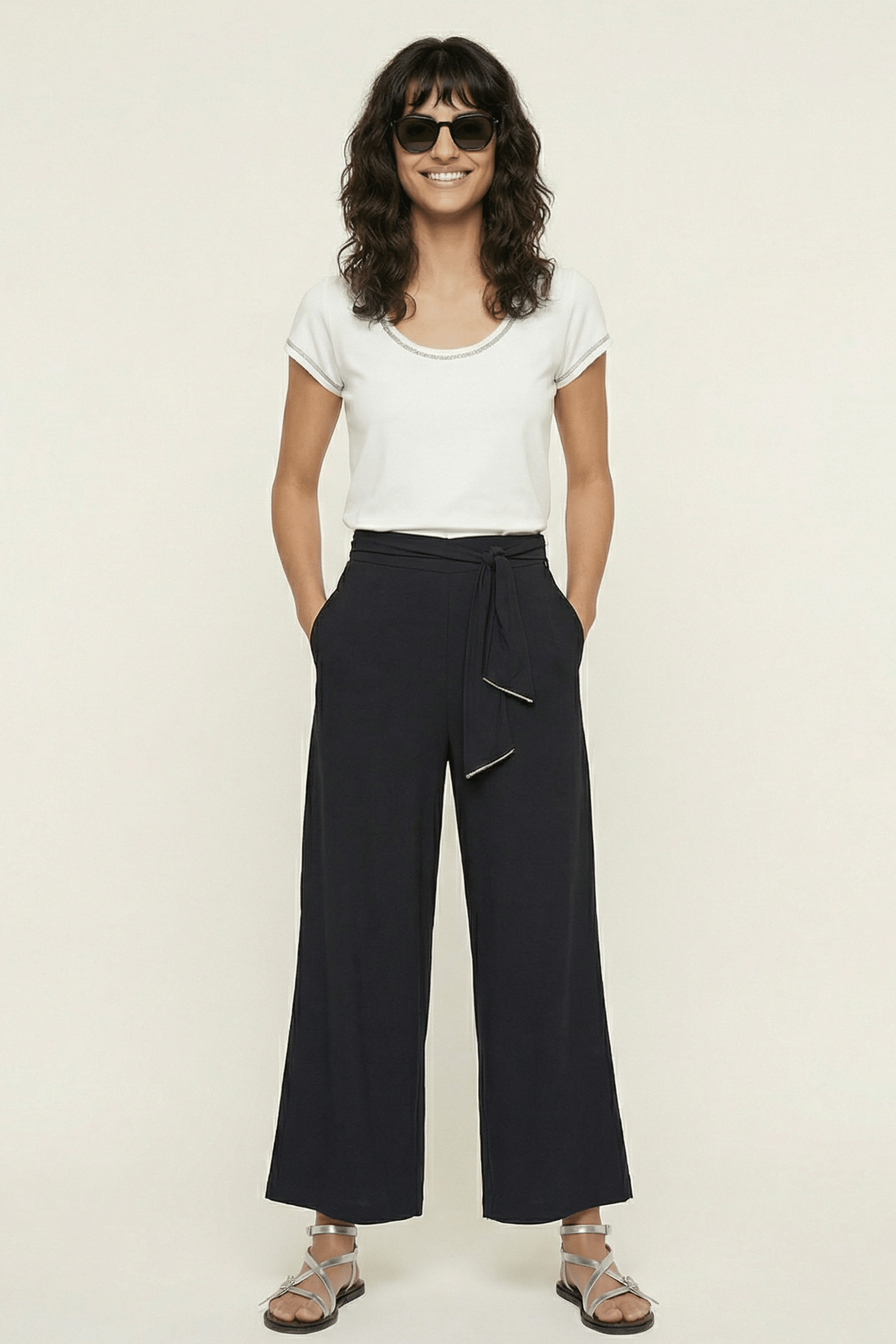 Pantalon negro viscosa ancho anudado en la cintura Lolitas&L - lolitasyl.com