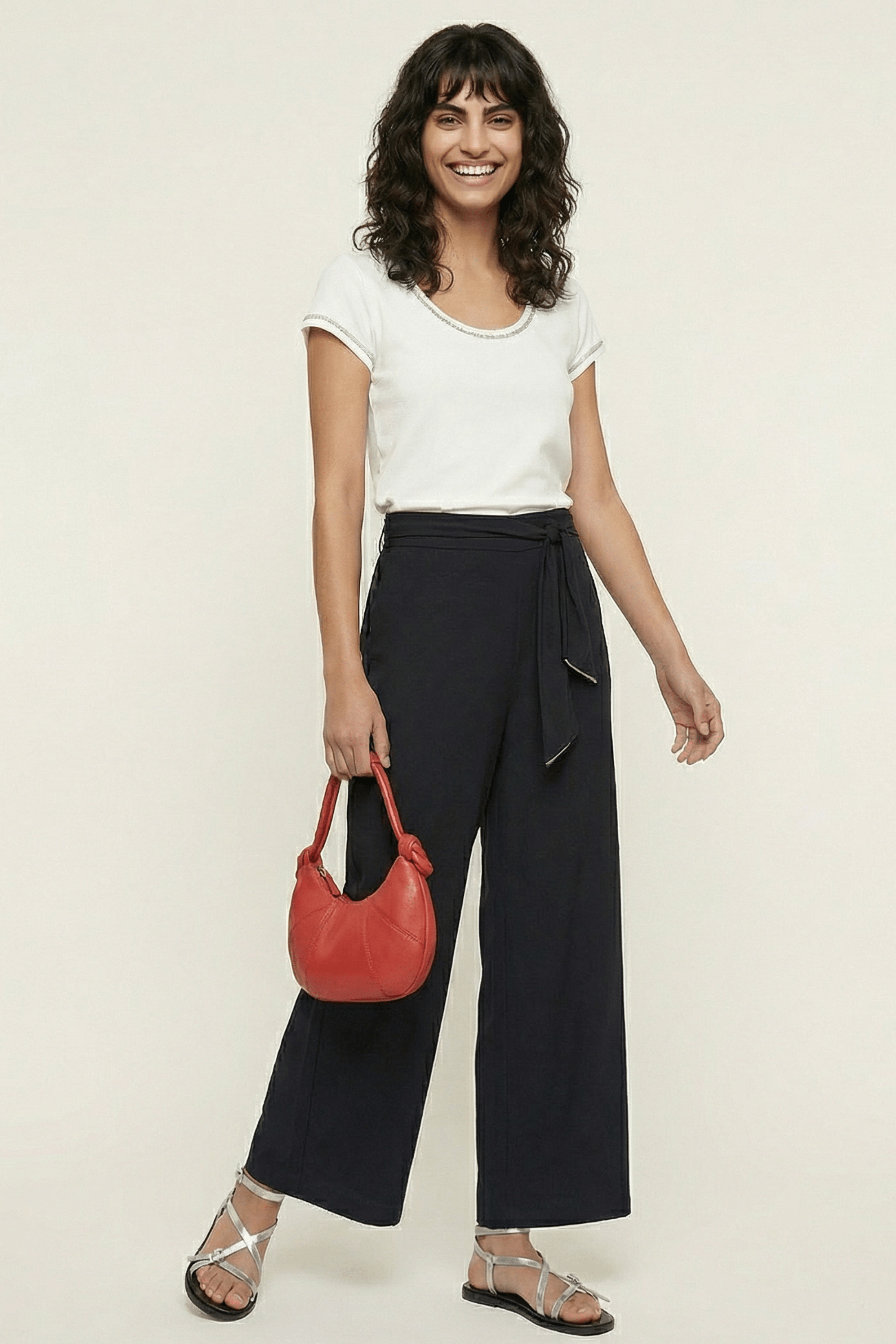 Pantalon negro viscosa ancho anudado en la cintura Lolitas&L - lolitasyl.com