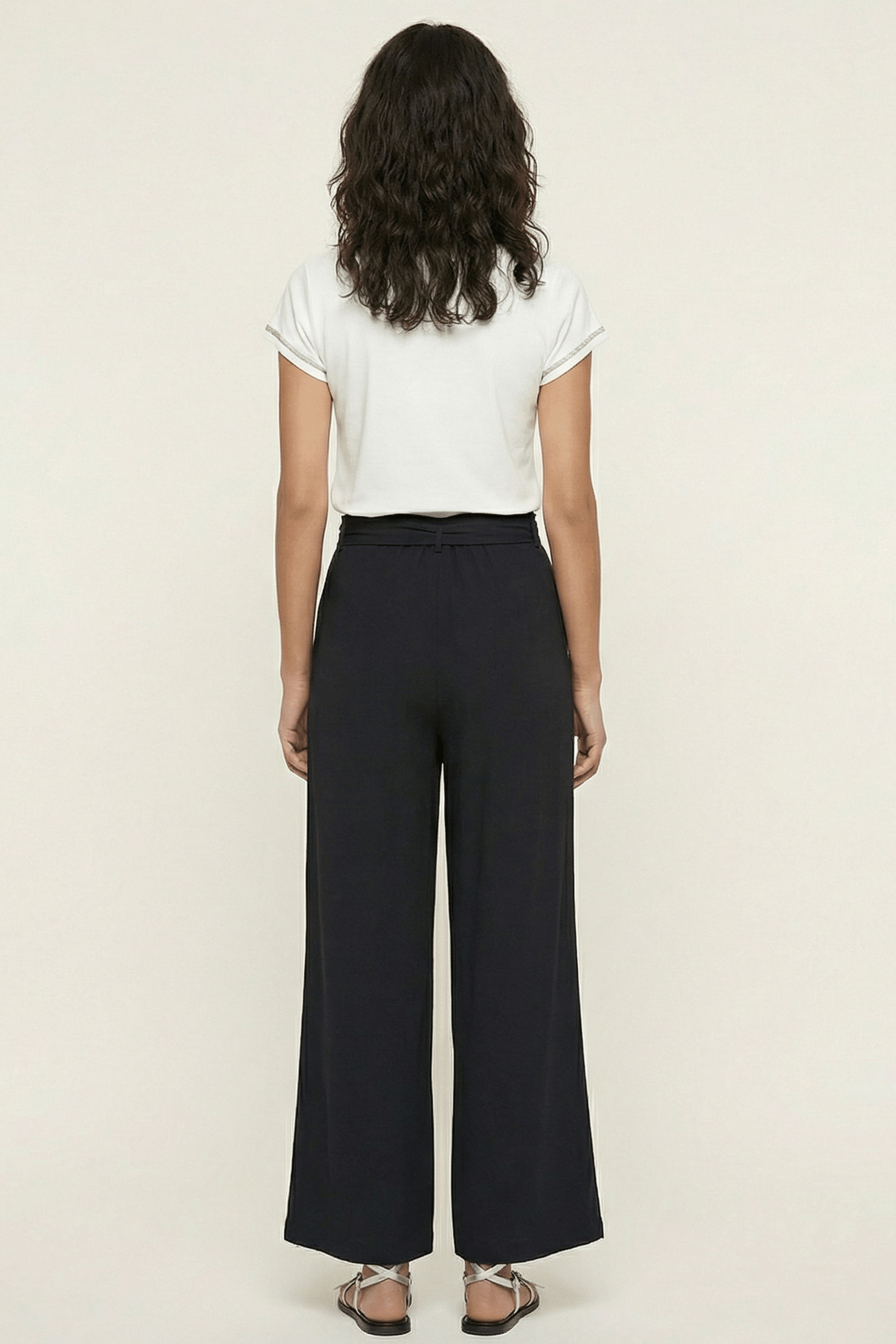 Pantalon negro viscosa ancho anudado en la cintura Lolitas&L - lolitasyl.com