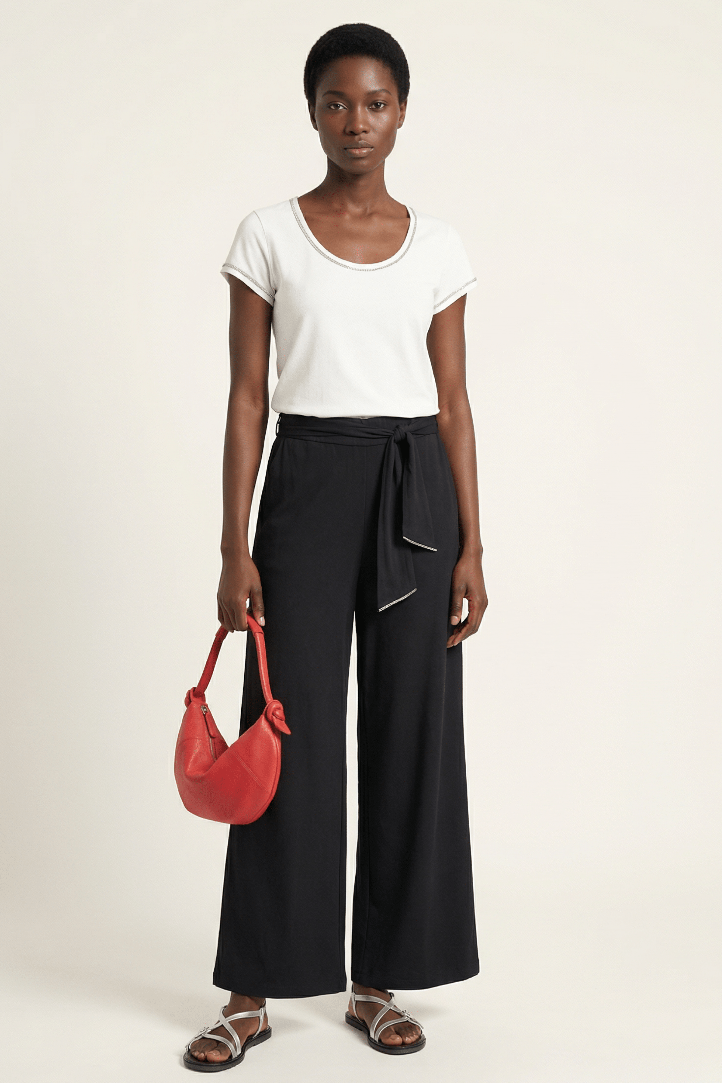Pantalon negro viscosa ancho anudado en la cintura Lolitas&L - lolitasyl.com