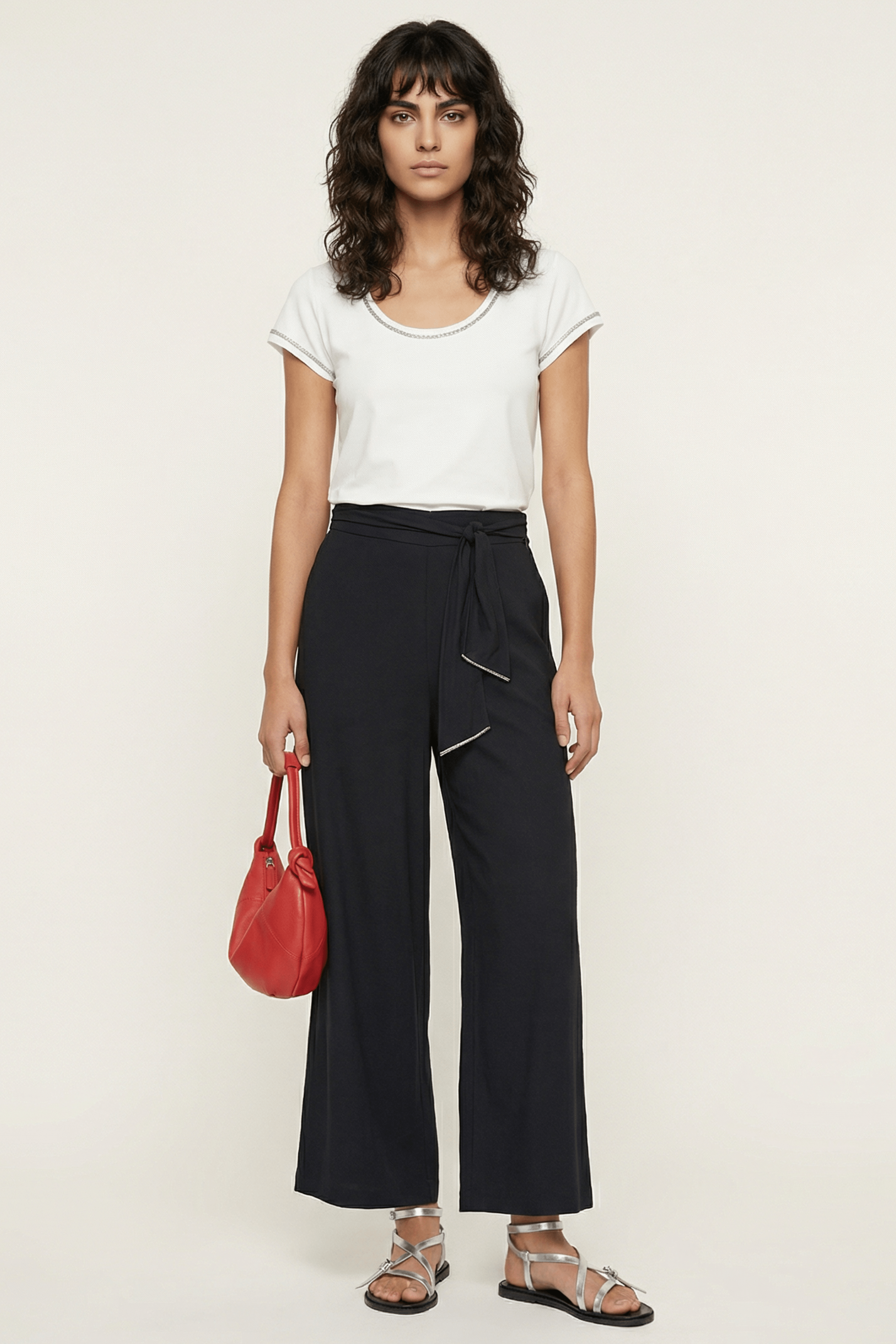 Pantalon negro viscosa ancho anudado en la cintura Lolitas&L - lolitasyl.com