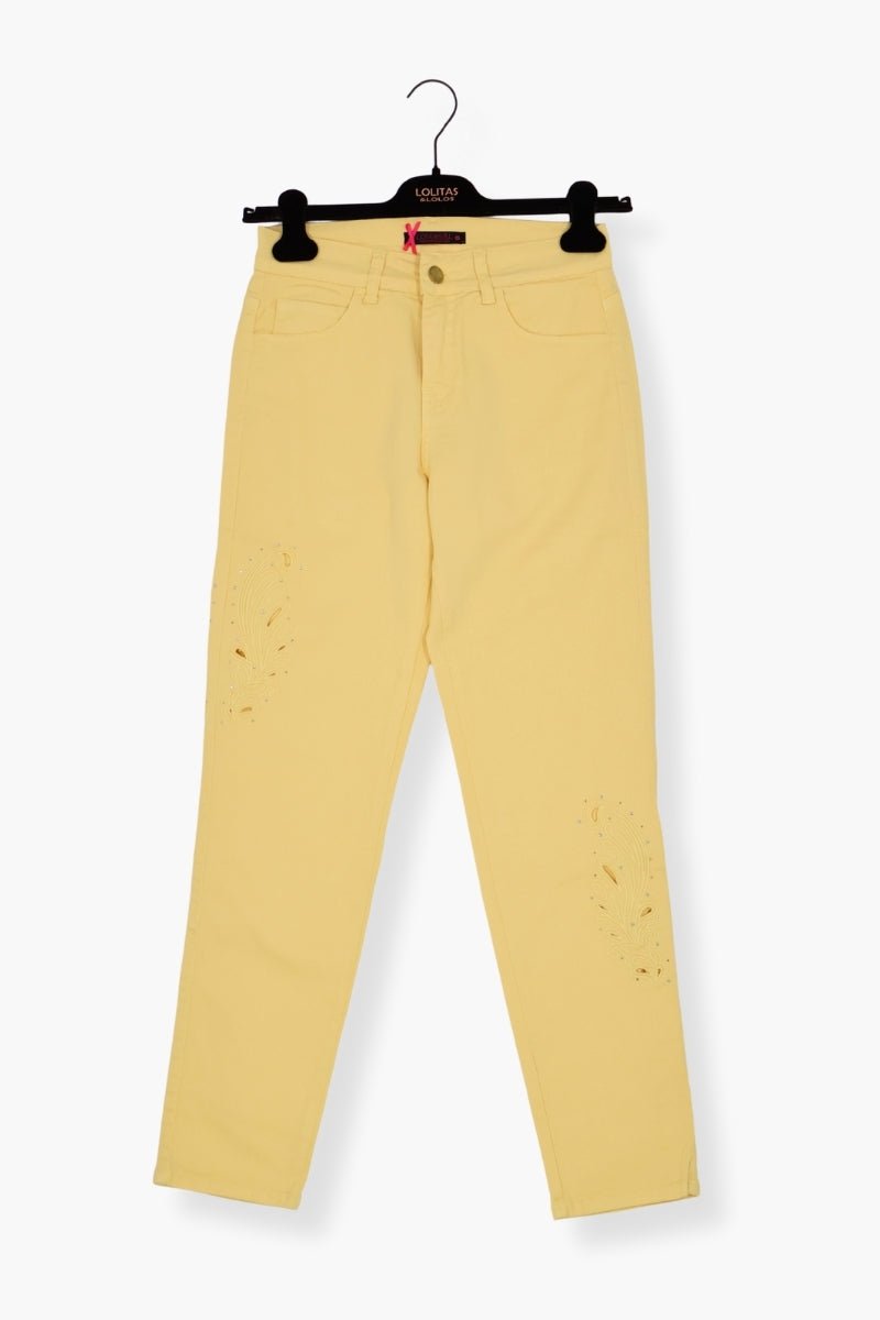 Pantalón Preloved amarillo pitillo bordado calado Lolitas&L - lolitasyl.com