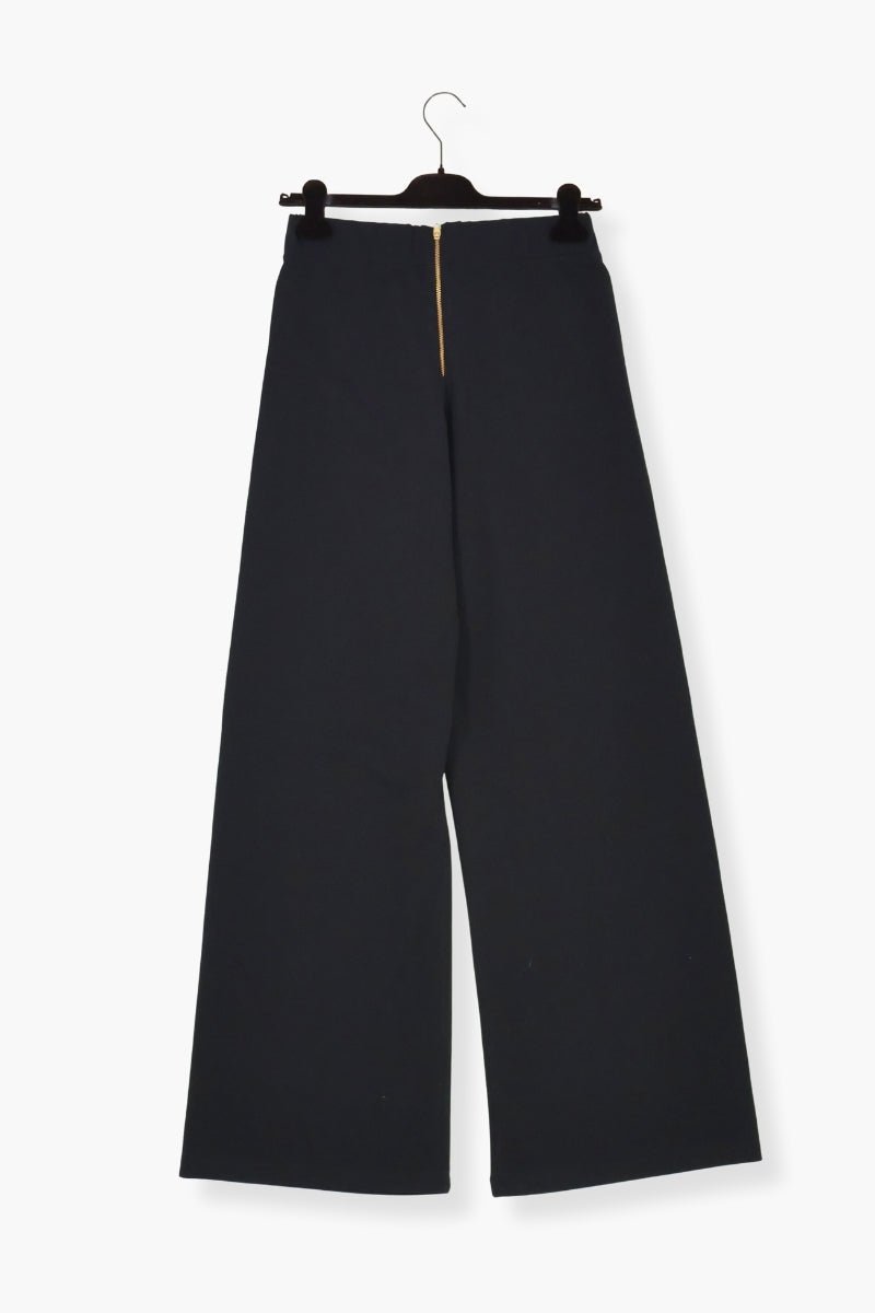 Pantalon Preloved negro ancho con bolsillos trenzados fucsia LolitasyL - lolitasyl.com