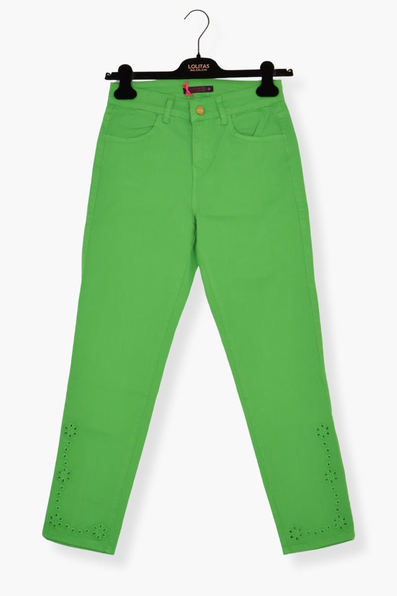 Pantalón Preloved verde pitillo bordado calado Lolitas&L - lolitasyl.com