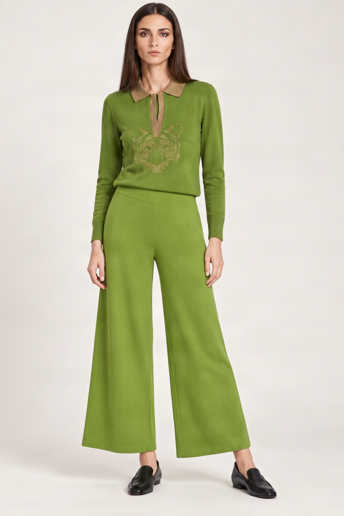 Pantalon de punto verde ancho con strass Lolitas&L