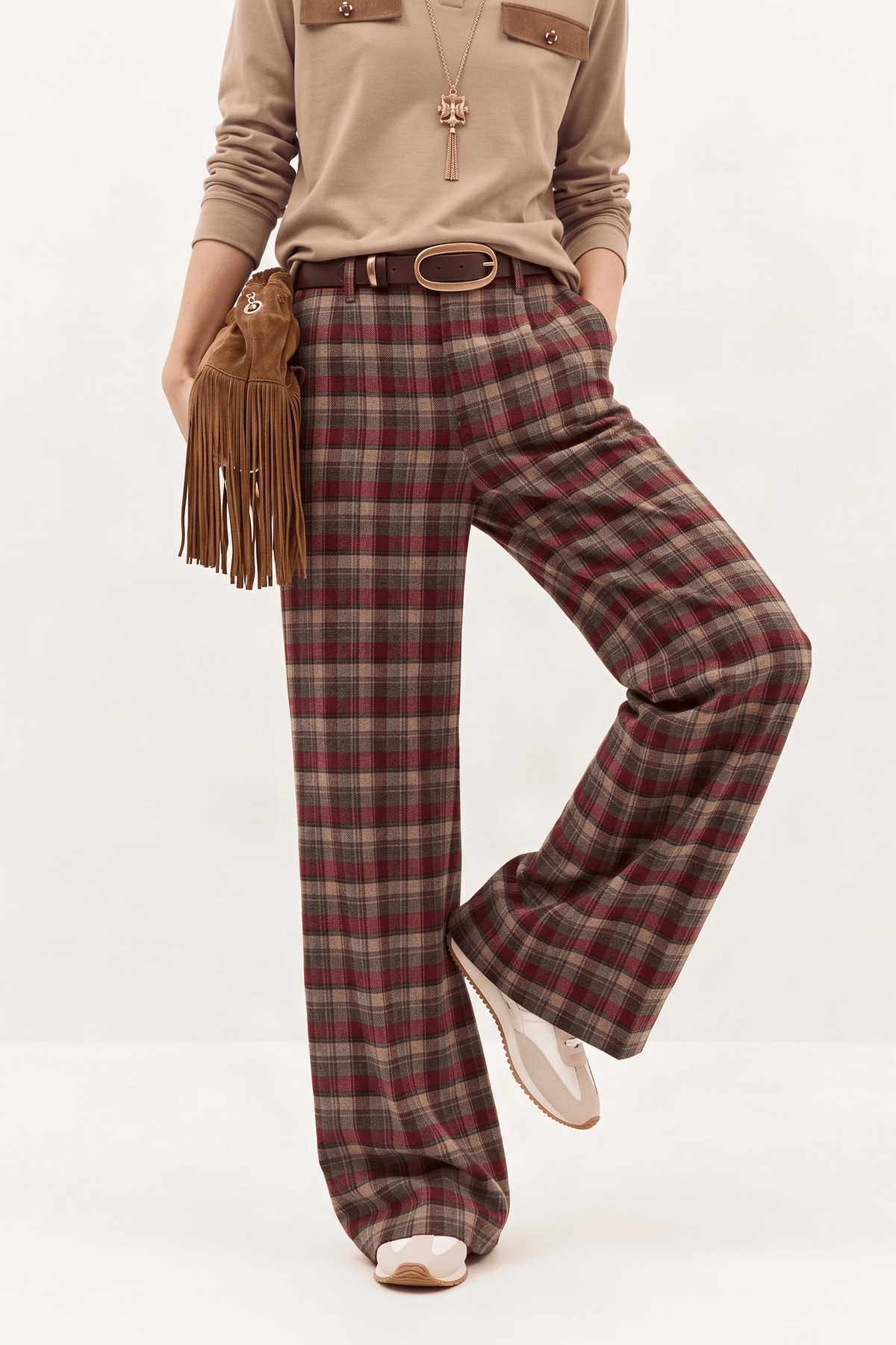 Pantalón Recto de Cuadros con Pretina Elástica en la Cintura – Lolitas&L - lolitasyl.com