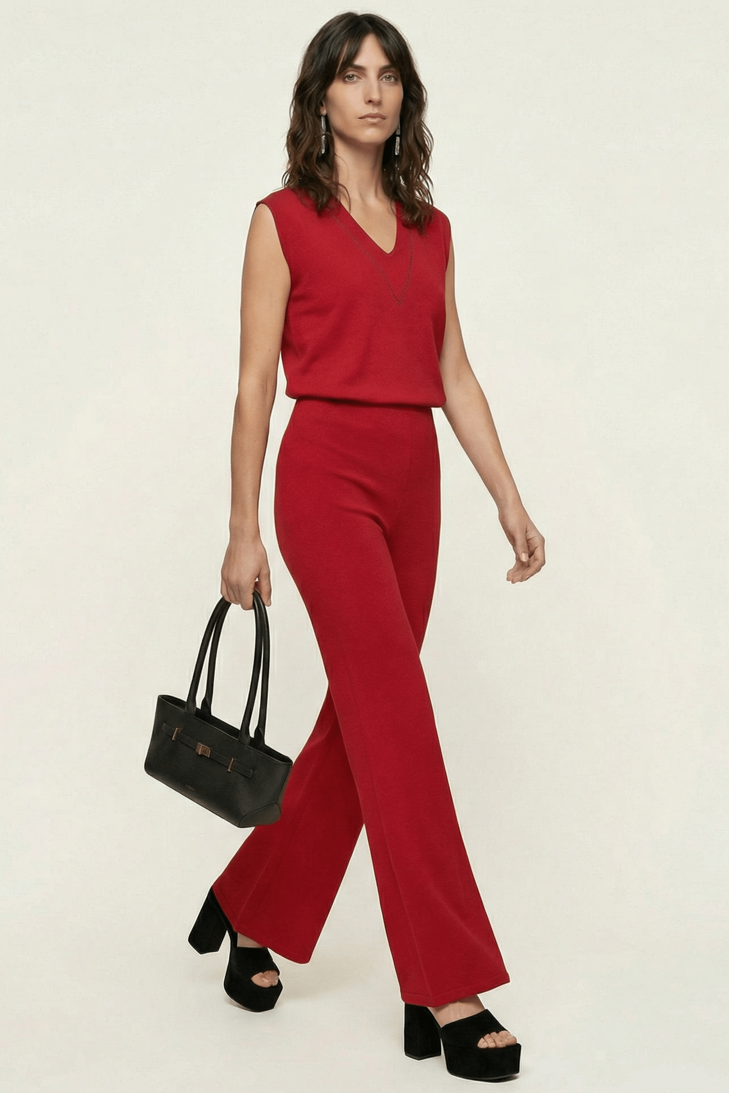 Pantalon rojo acampanado con goma en la cintura Lolitas&L - lolitasyl.com