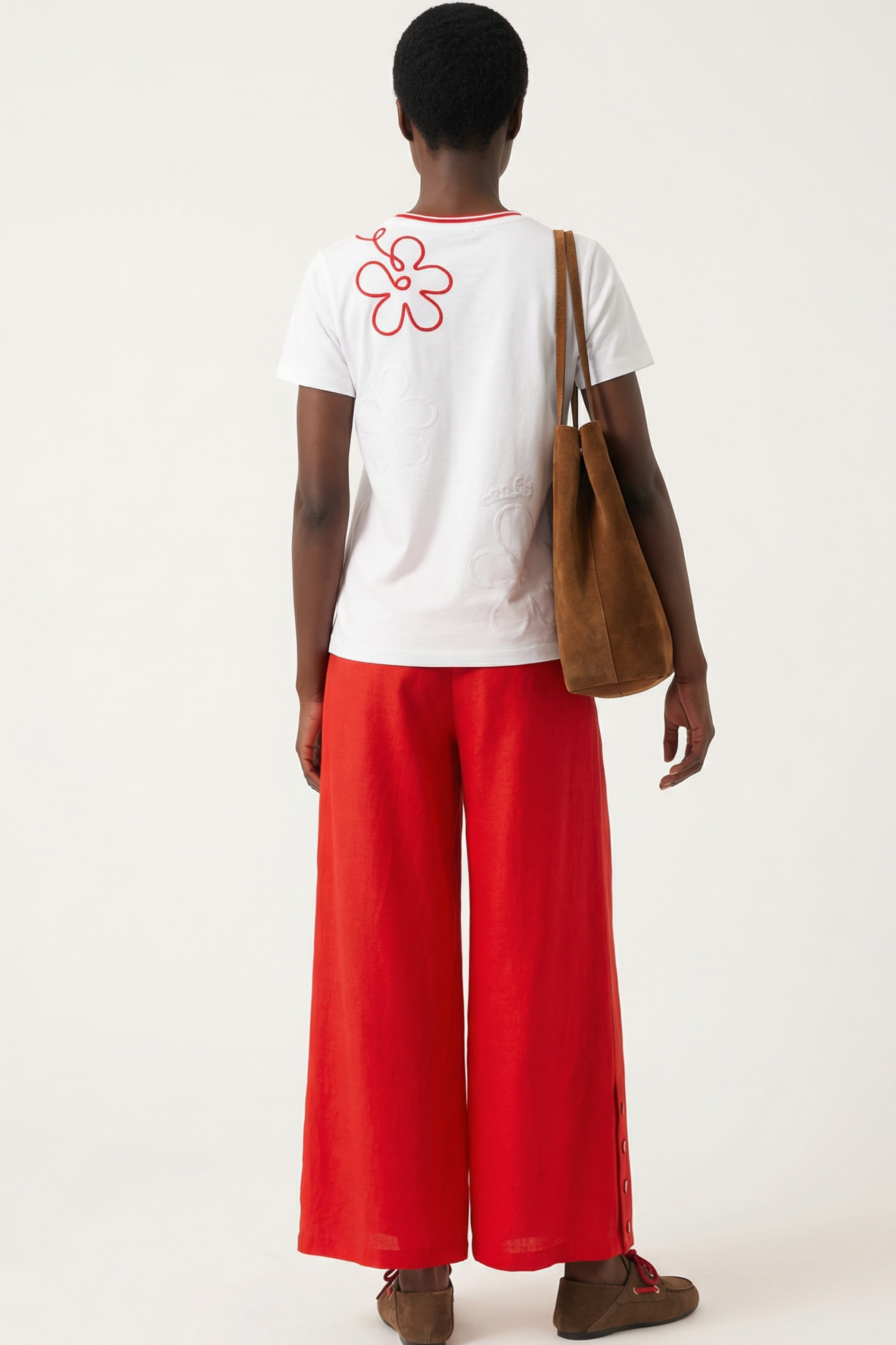 Pantalon rojo campana con bordado calado Lolitas&L
