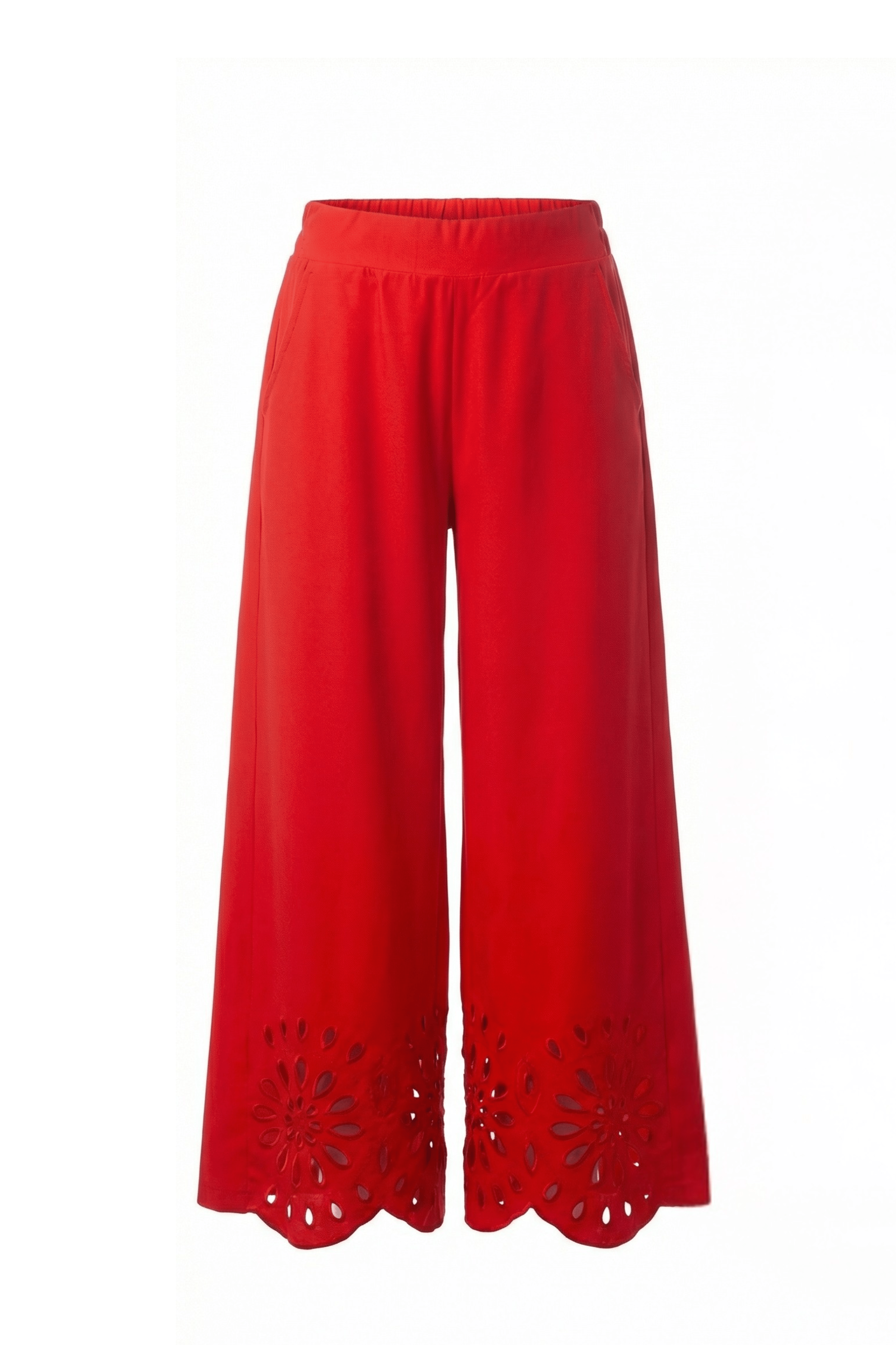 Pantalon rojo campana con bordado calado Lolitas&L - lolitasyl.com