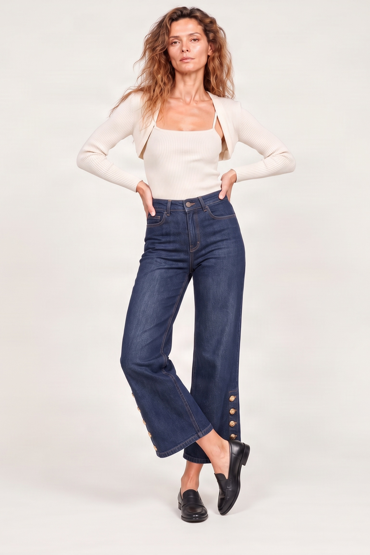 Pantalon vaquero botones pierna azul lavado Lolitas&L