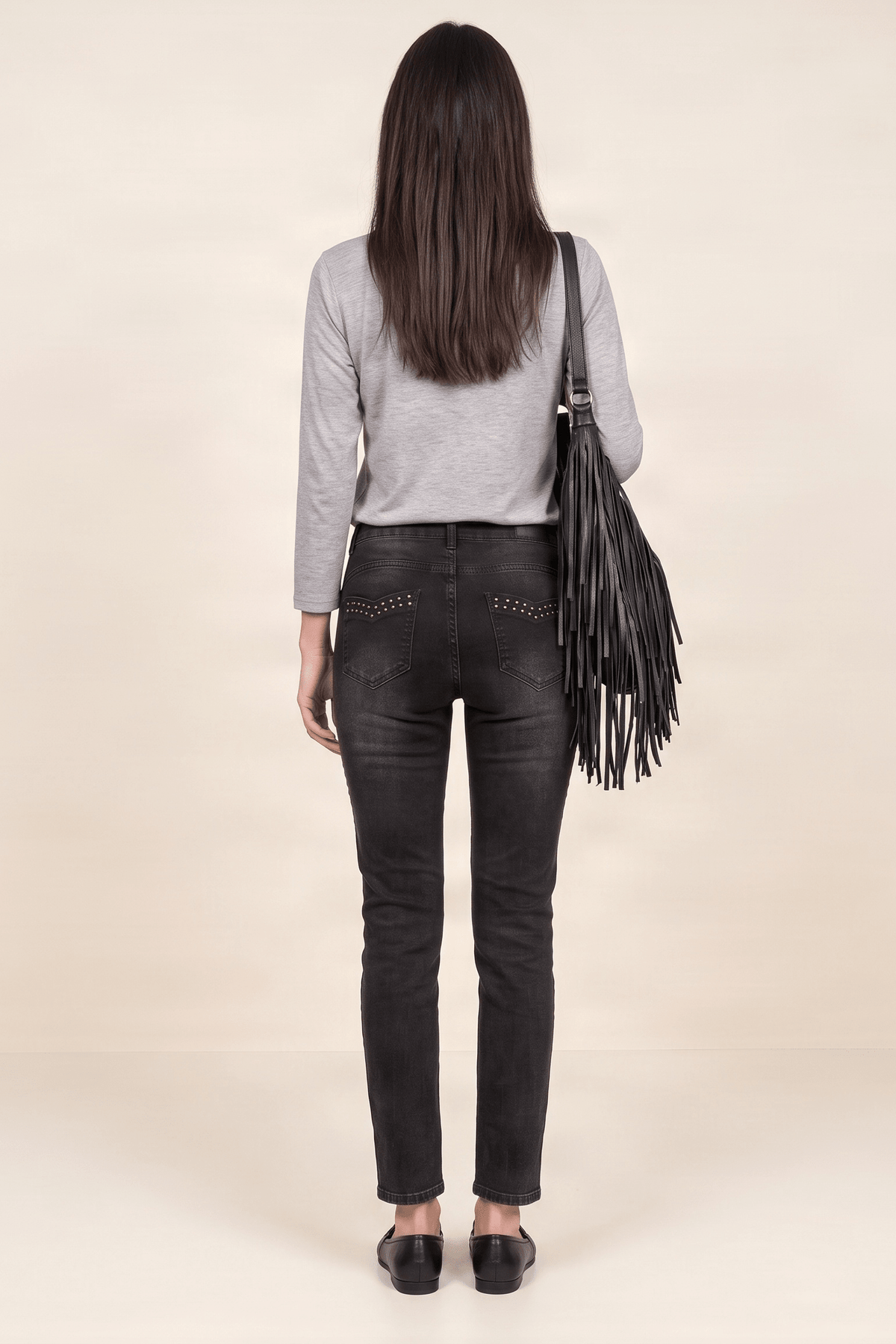 Pantalon vaquero negro pitillo con strass Lolitas&L - lolitasyl.com