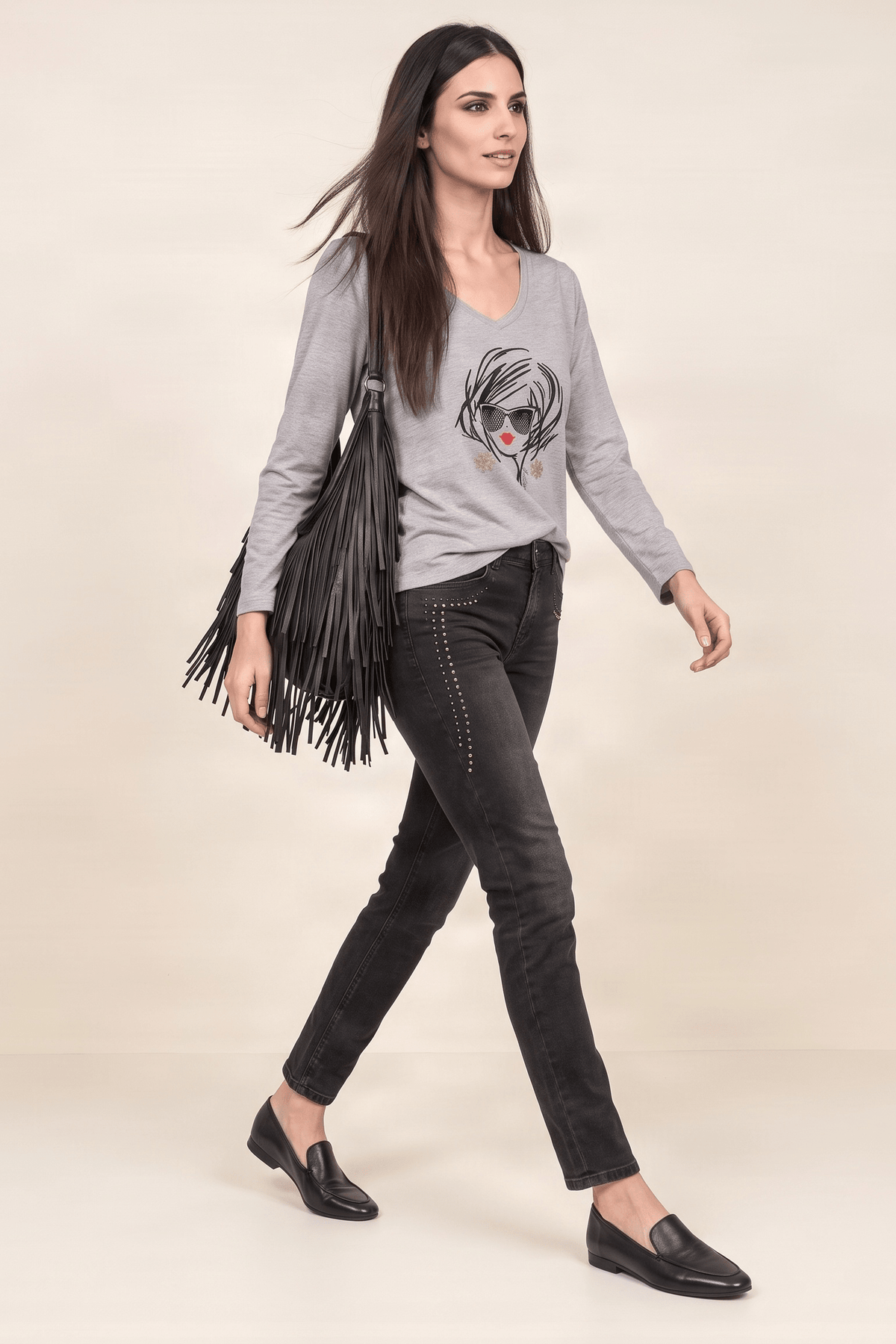 Pantalon vaquero negro pitillo con strass Lolitas&L - lolitasyl.com