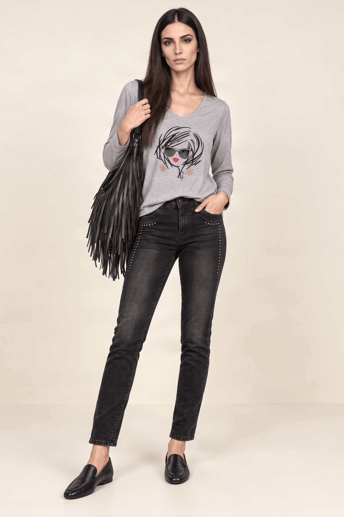Pantalon vaquero negro pitillo con strass Lolitas&L - lolitasyl.com