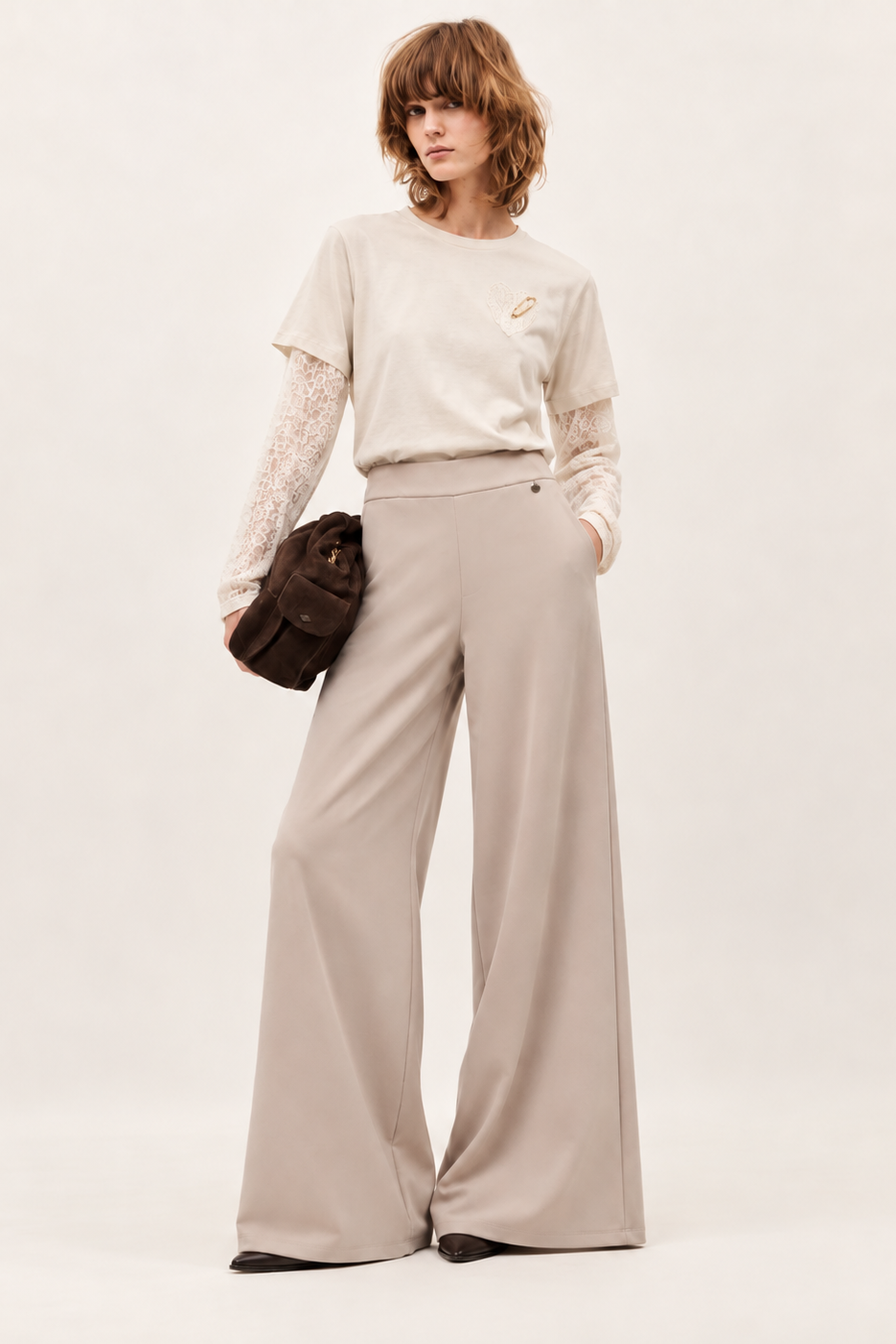 Pantalón Wide Leg Crema en Tejido Scuba Modal Efecto Falda-Pantalón – Lolitas&L