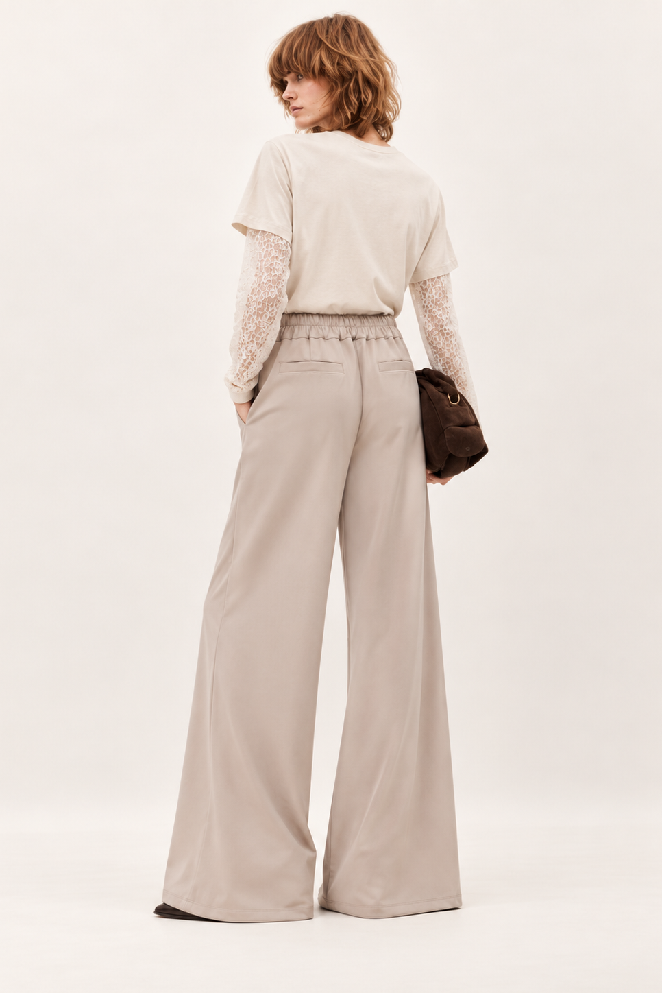Pantalón Wide Leg Crema en Tejido Scuba Modal Efecto Falda-Pantalón – Lolitas&L