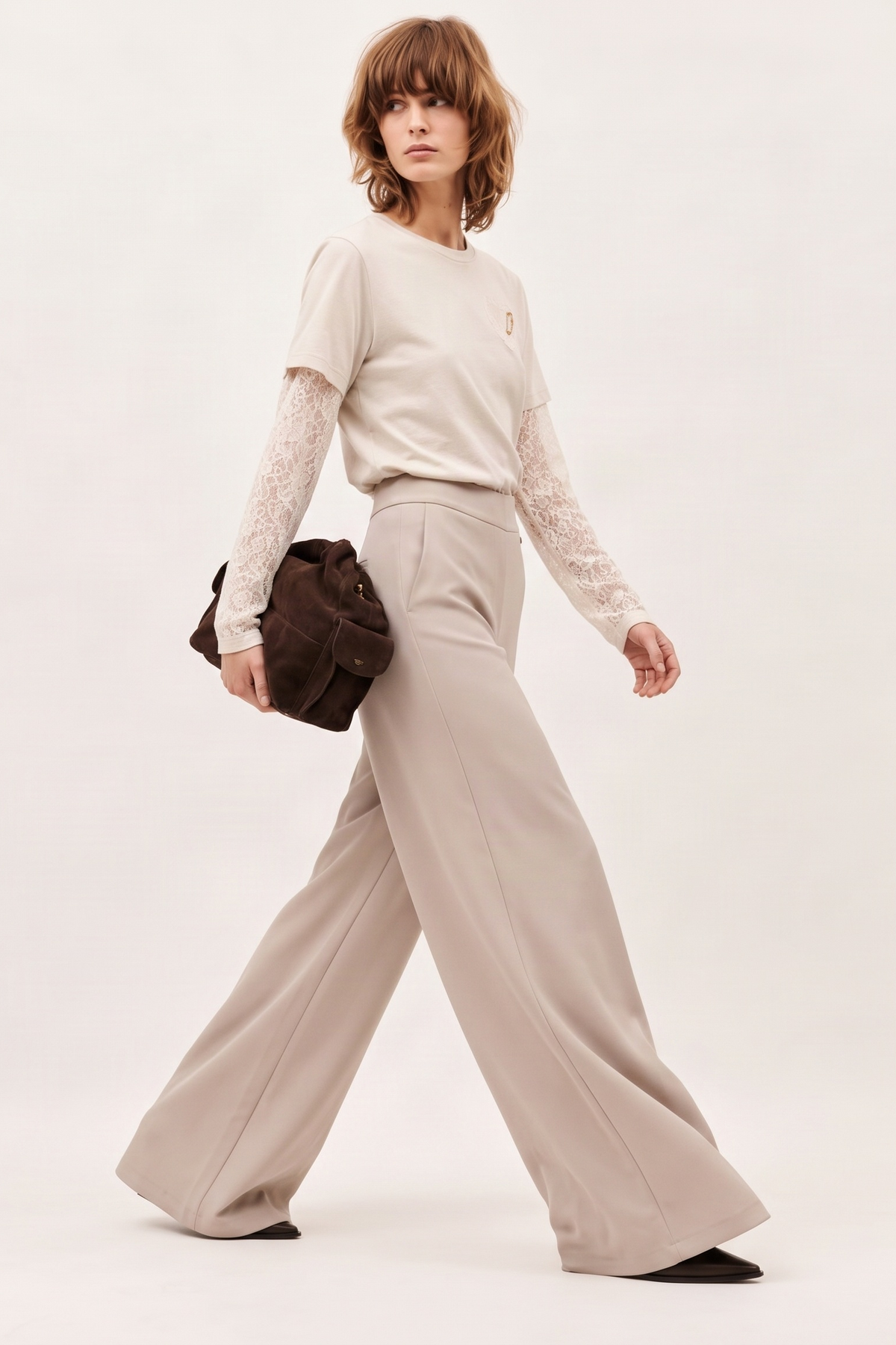 Pantalón Wide Leg Crema en Tejido Scuba Modal Efecto Falda-Pantalón – Lolitas&L