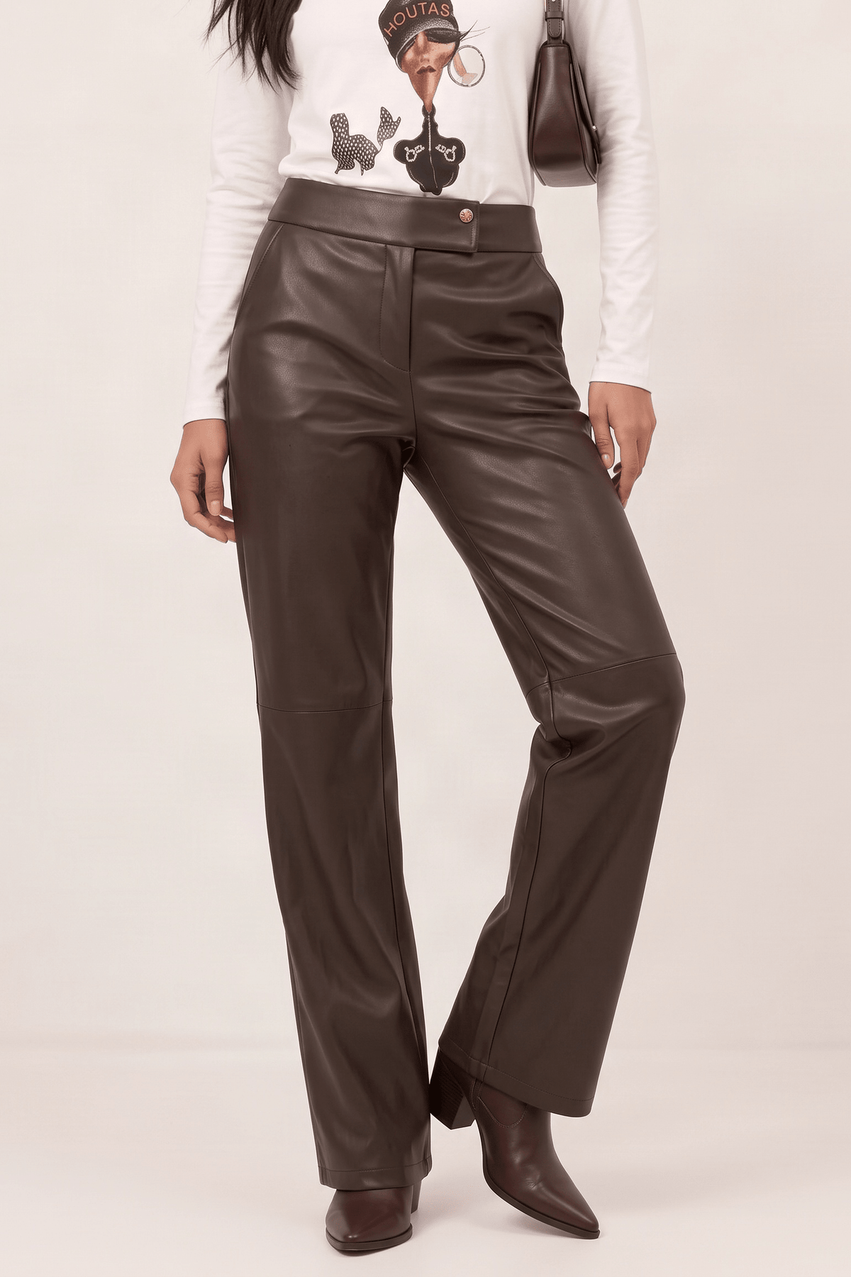 Pantalón Wide Leg Recto en Polipiel Marrón Oscuro – Lolitas&L - lolitasyl.com
