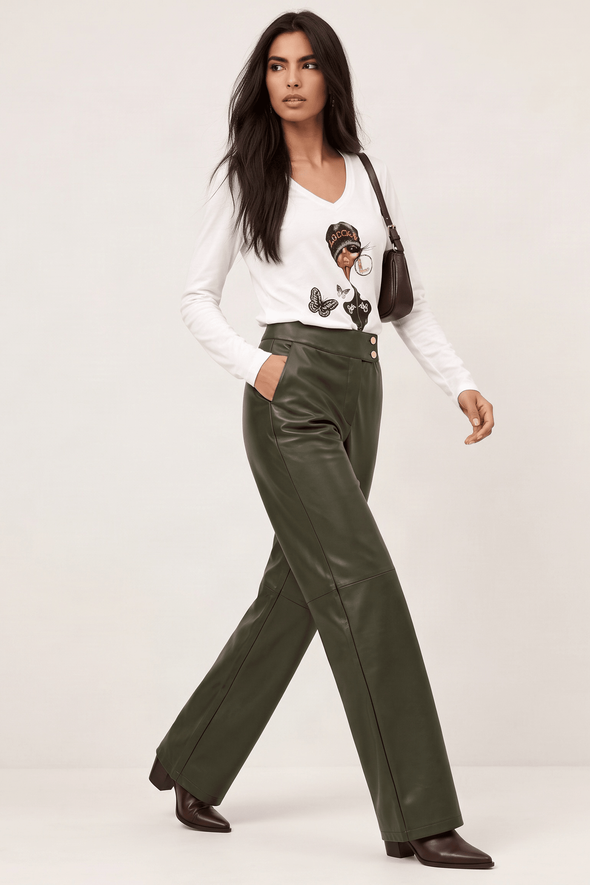 Pantalón Wide Leg Recto en Polipiel Verde Militar – Lolitas&L - lolitasyl.com