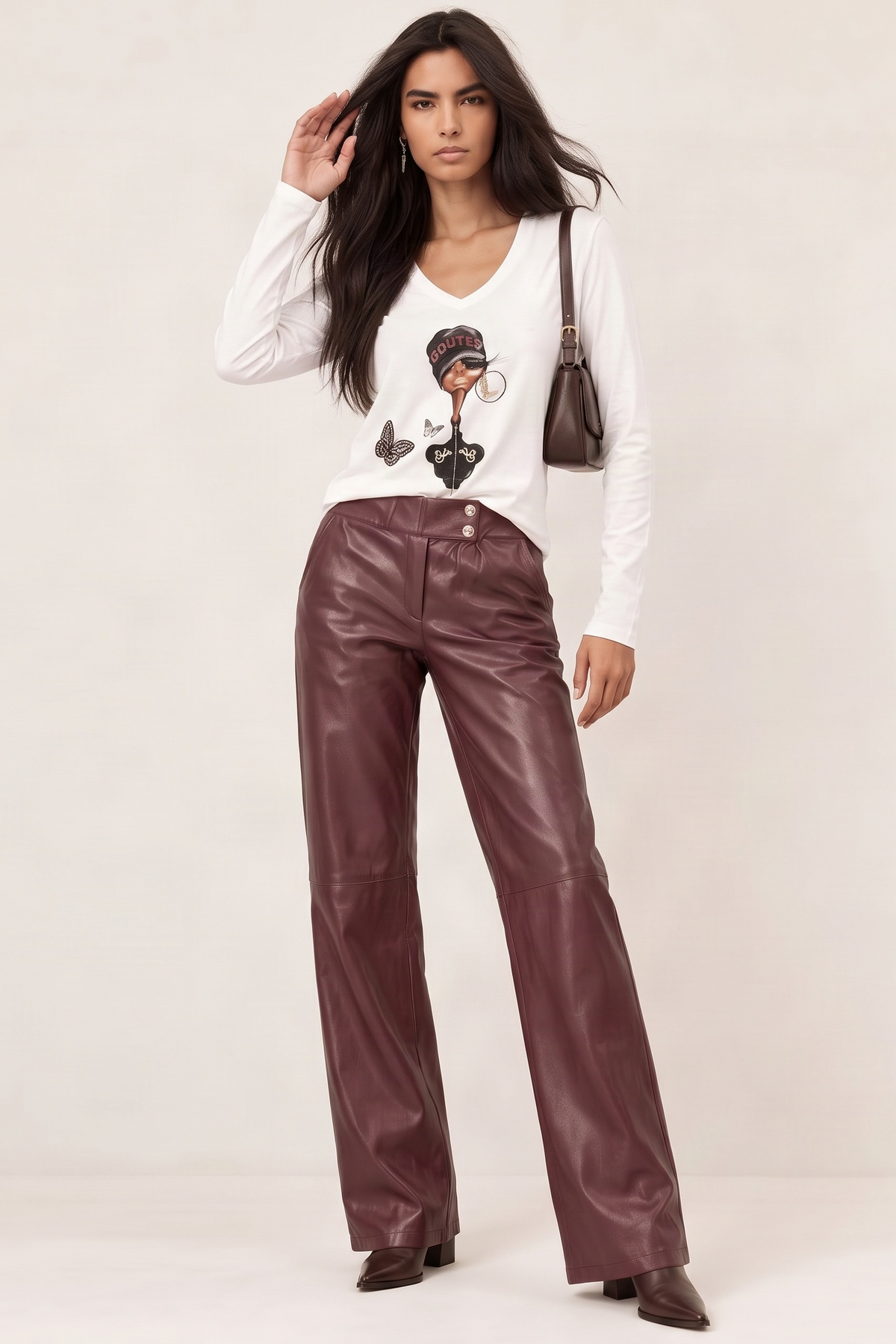 Pantalón Wide Leg Recto en Polipiel Tono Vino – Lolitas&L