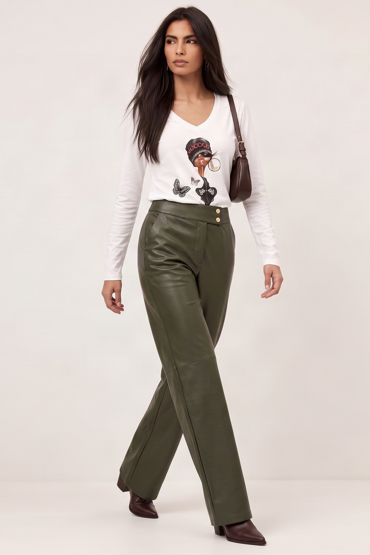 Pantalón Wide Leg Recto en Polipiel Verde Militar – Lolitas&L