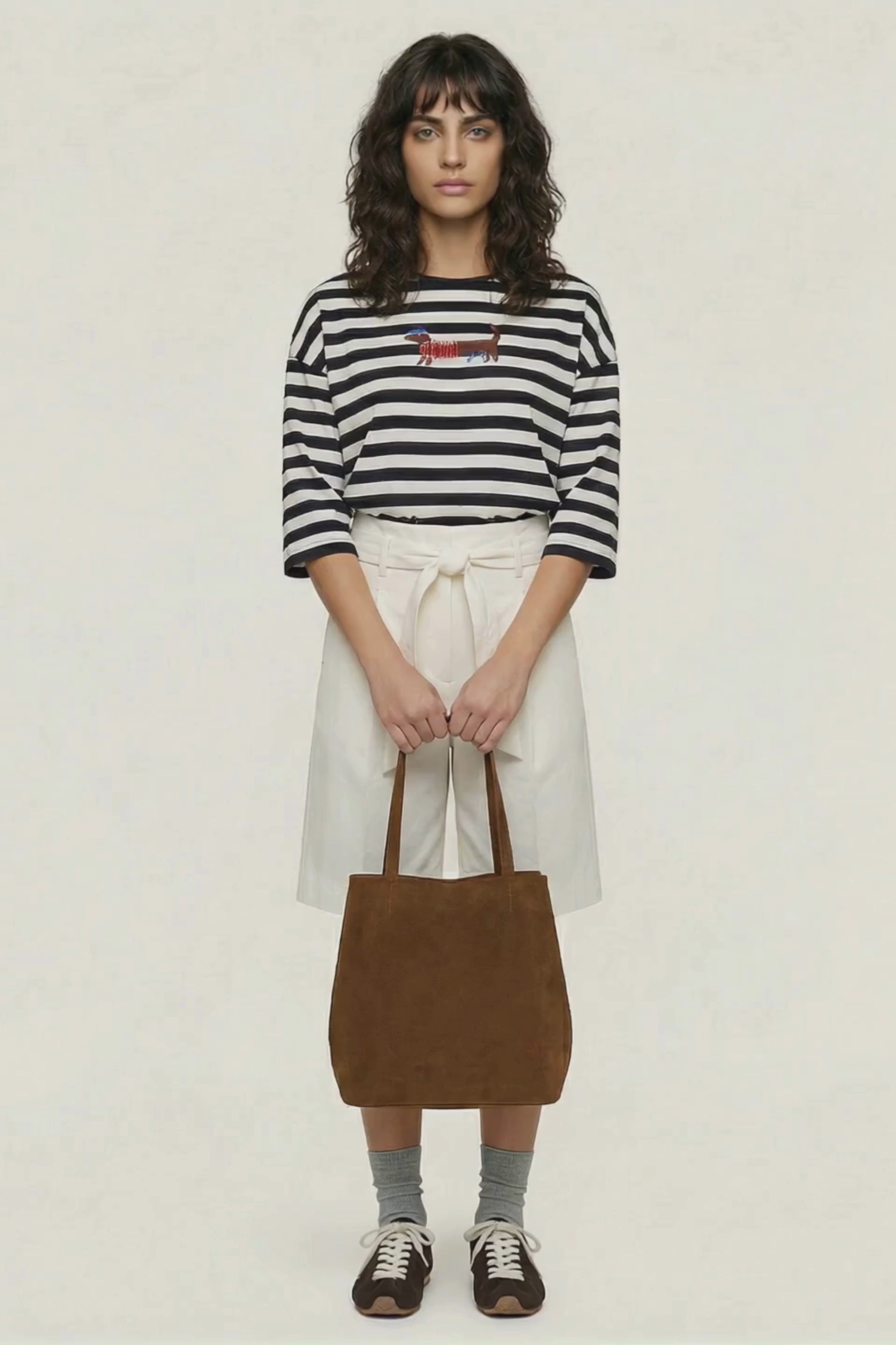 Camiseta blanca rayas con bordado perrito salchicha Lolitas&L